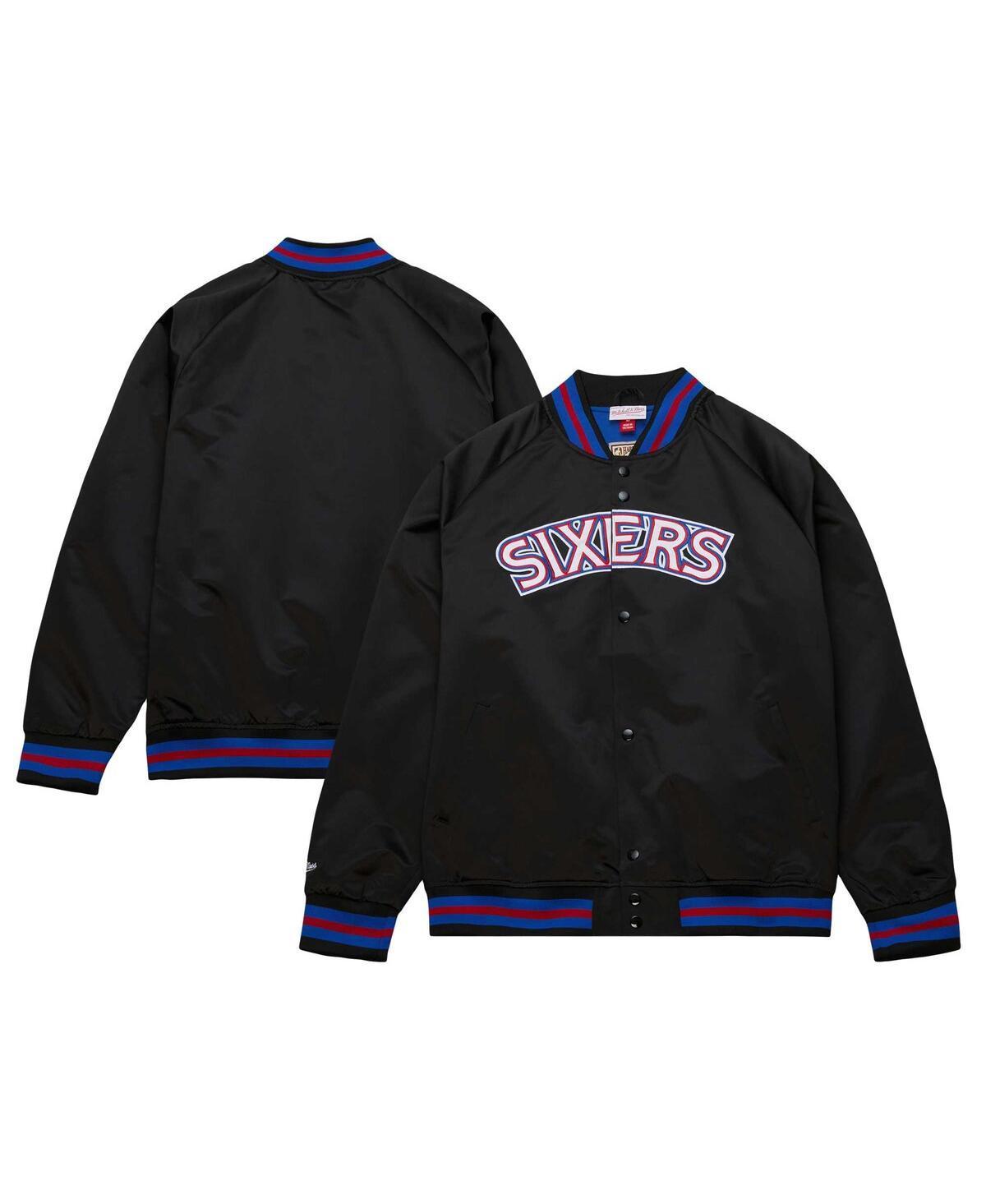 Men's Mitchell & Ness Black Philadelphia 76ers Hardwood Classics  Throwback Wordmark Raglan Full-Snap Jacket, Size: XL, 76r Black Product Image
