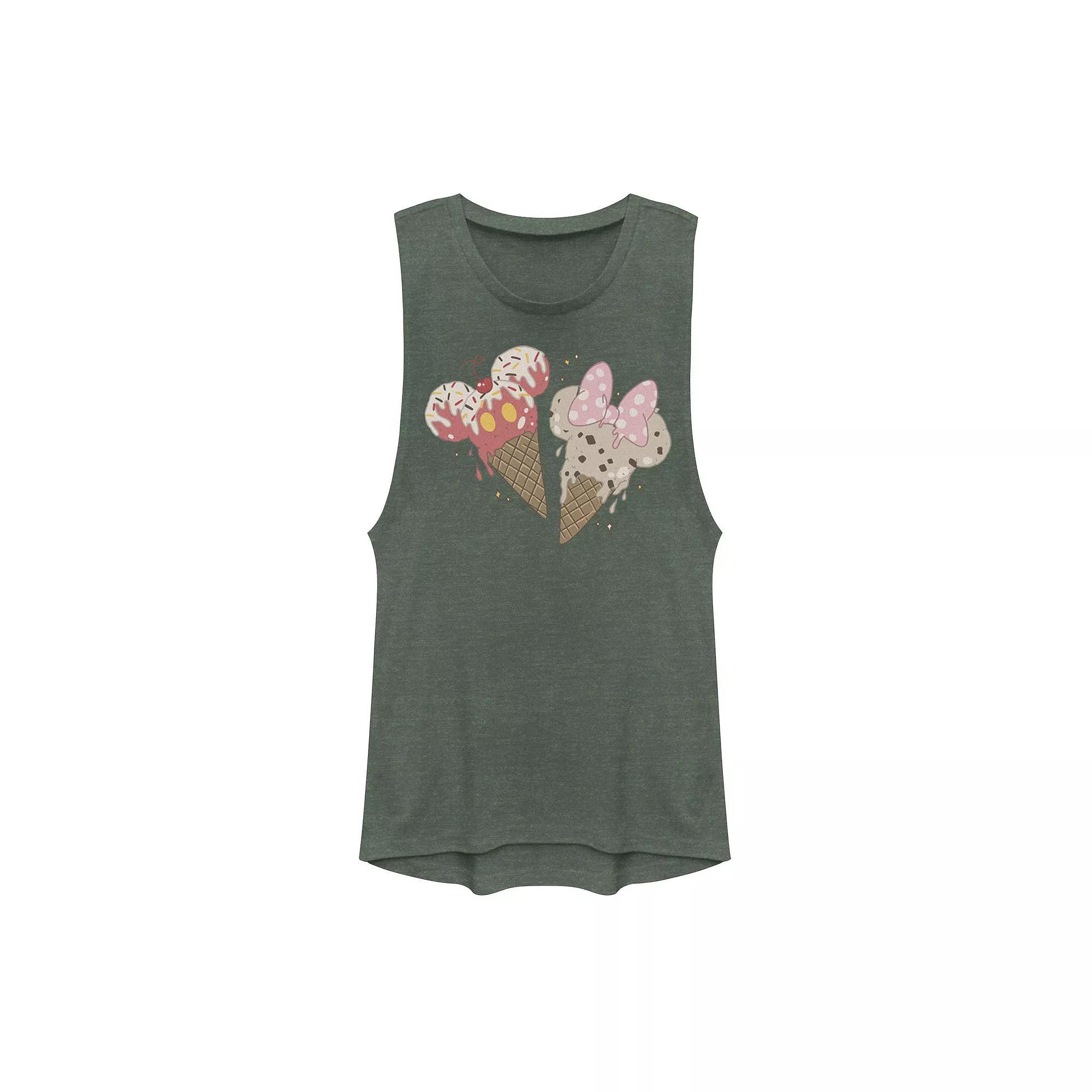 Disney's Mickey And Friends Mickey & Minnie Ice Cream Cones Muscle Tank Top, Girl's, Size: XL, Pine Grey Product Image