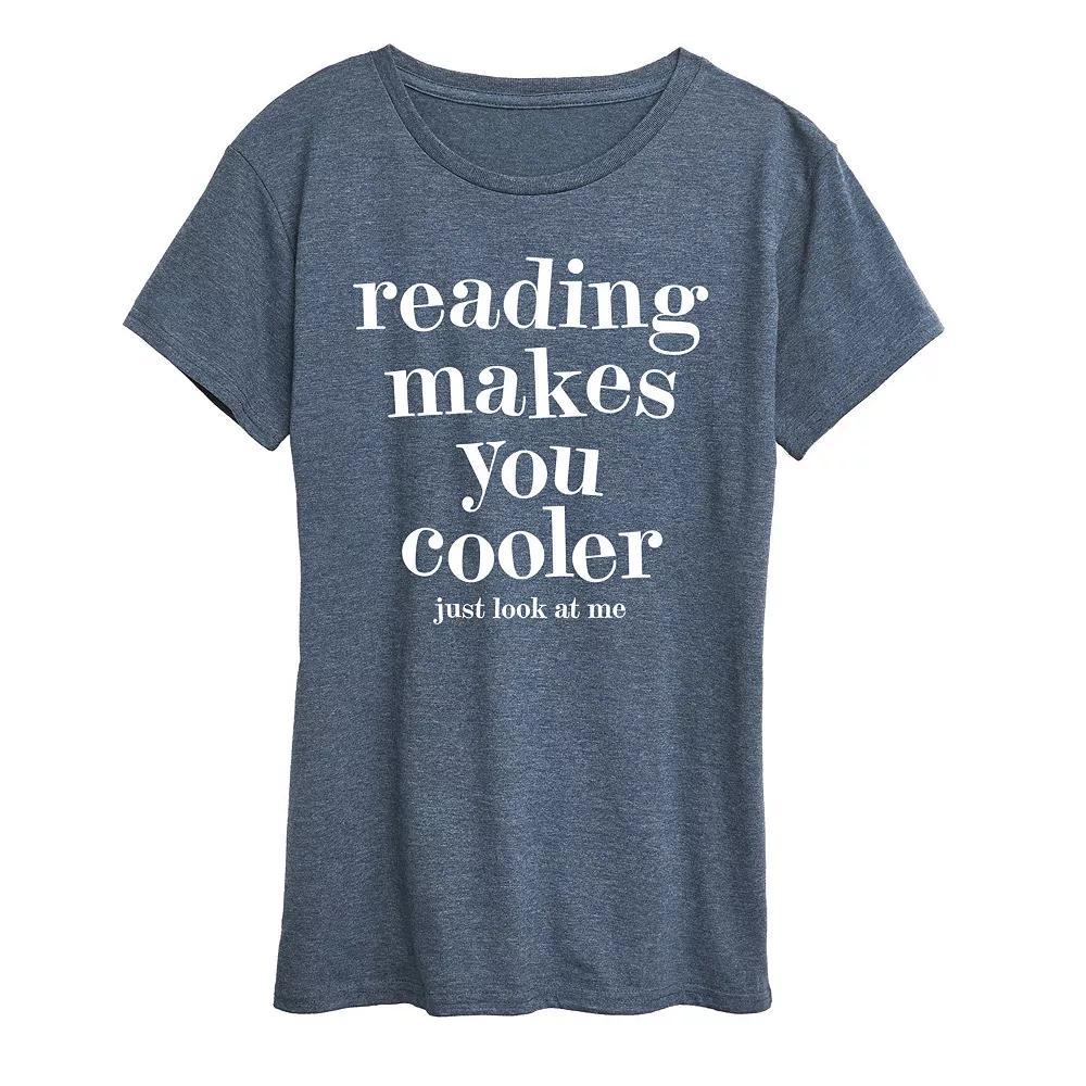 Plus Reading Makes You Cooler Graphic Tee, Womens Grey Blue Product Image