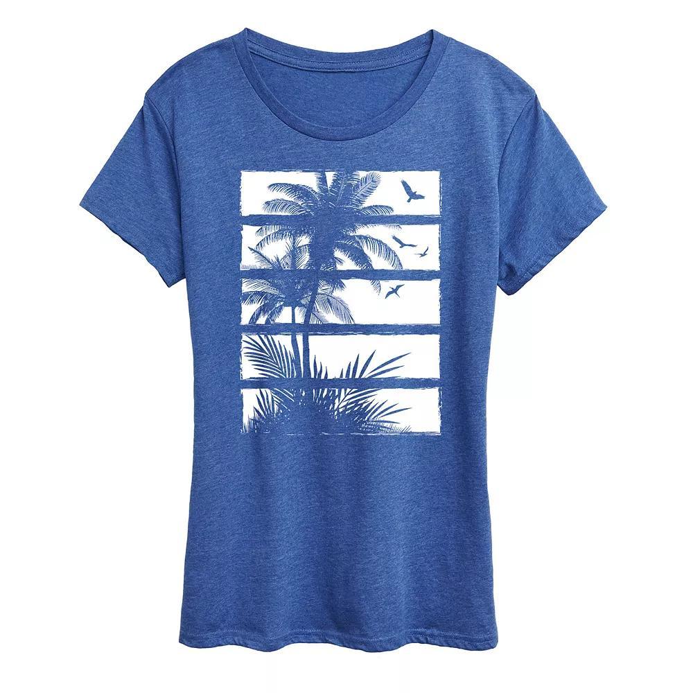 Womens Palm Tree Silhouette Panels Graphic Tee Blue Product Image