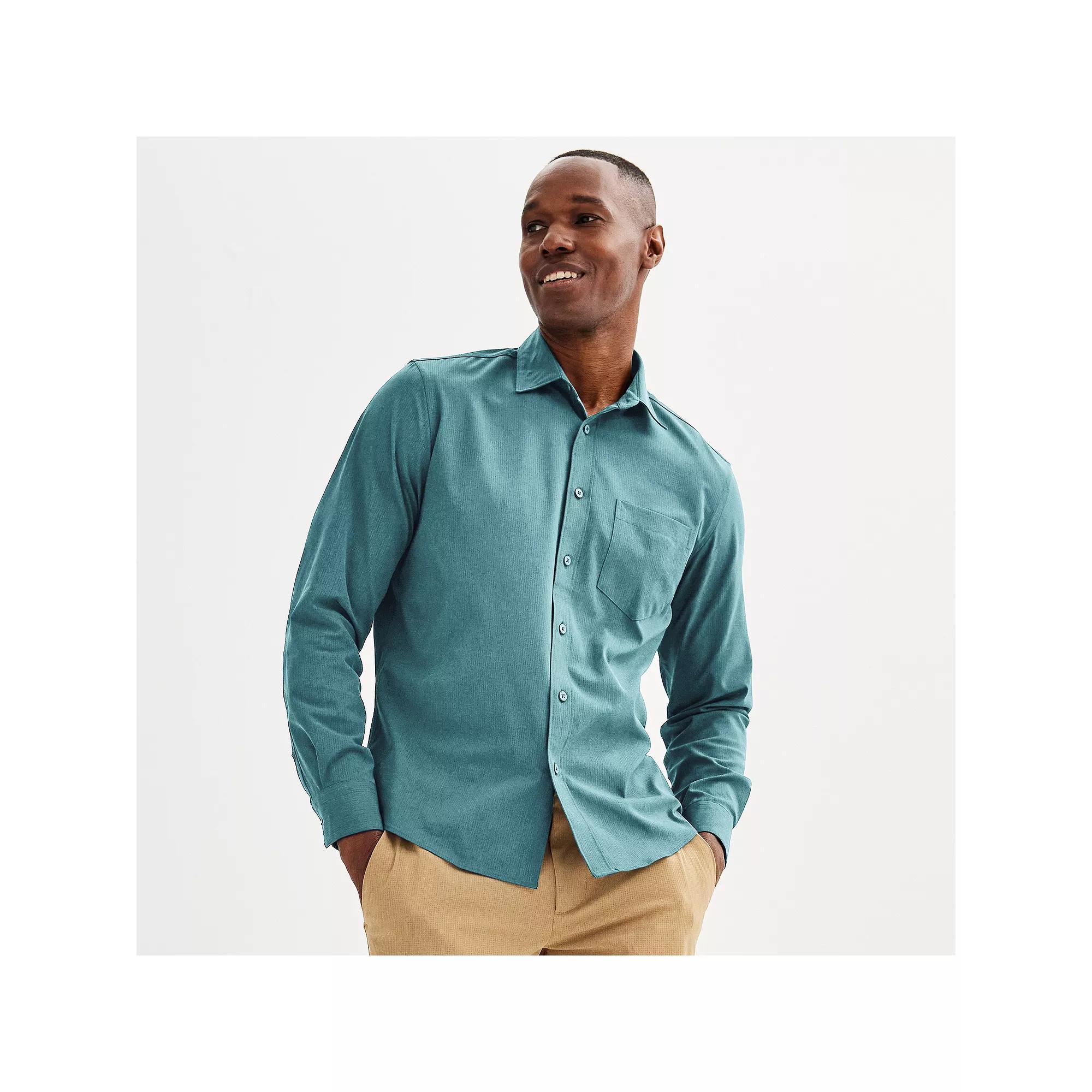 Men's FLX Performance Untucked-Fit Long Sleeve Button Down Shirt, Size: Small, Mineral Black Product Image