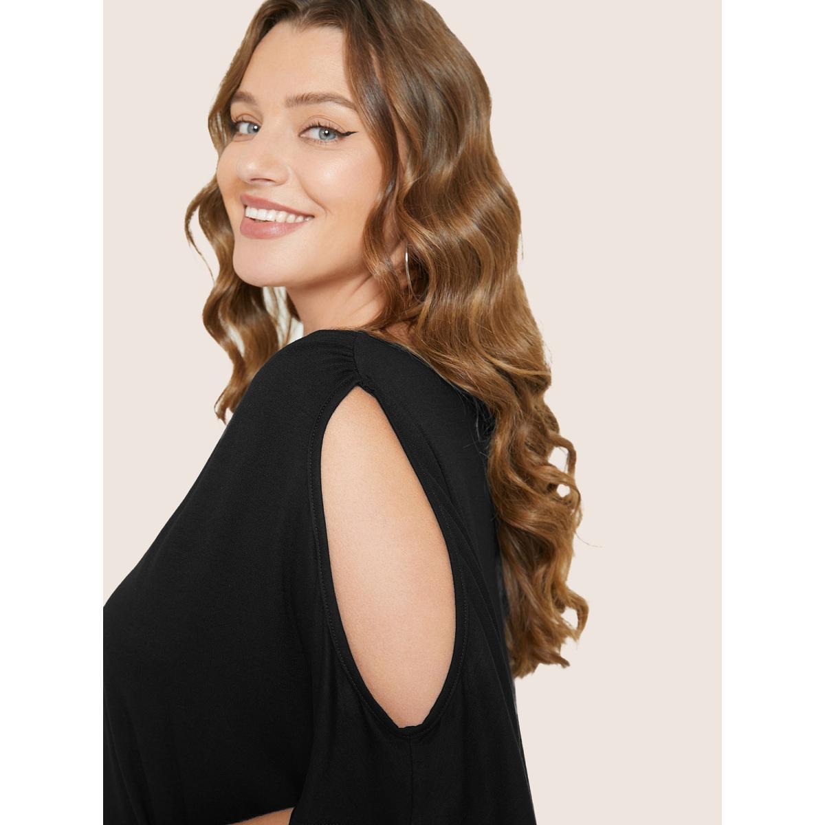 Plus Size Plain Cut Out V Neck T-shirt Black Women Elegant Cut-Out Plain V-neck Everyday T-shirts BloomChic 14-16/1X Product Image