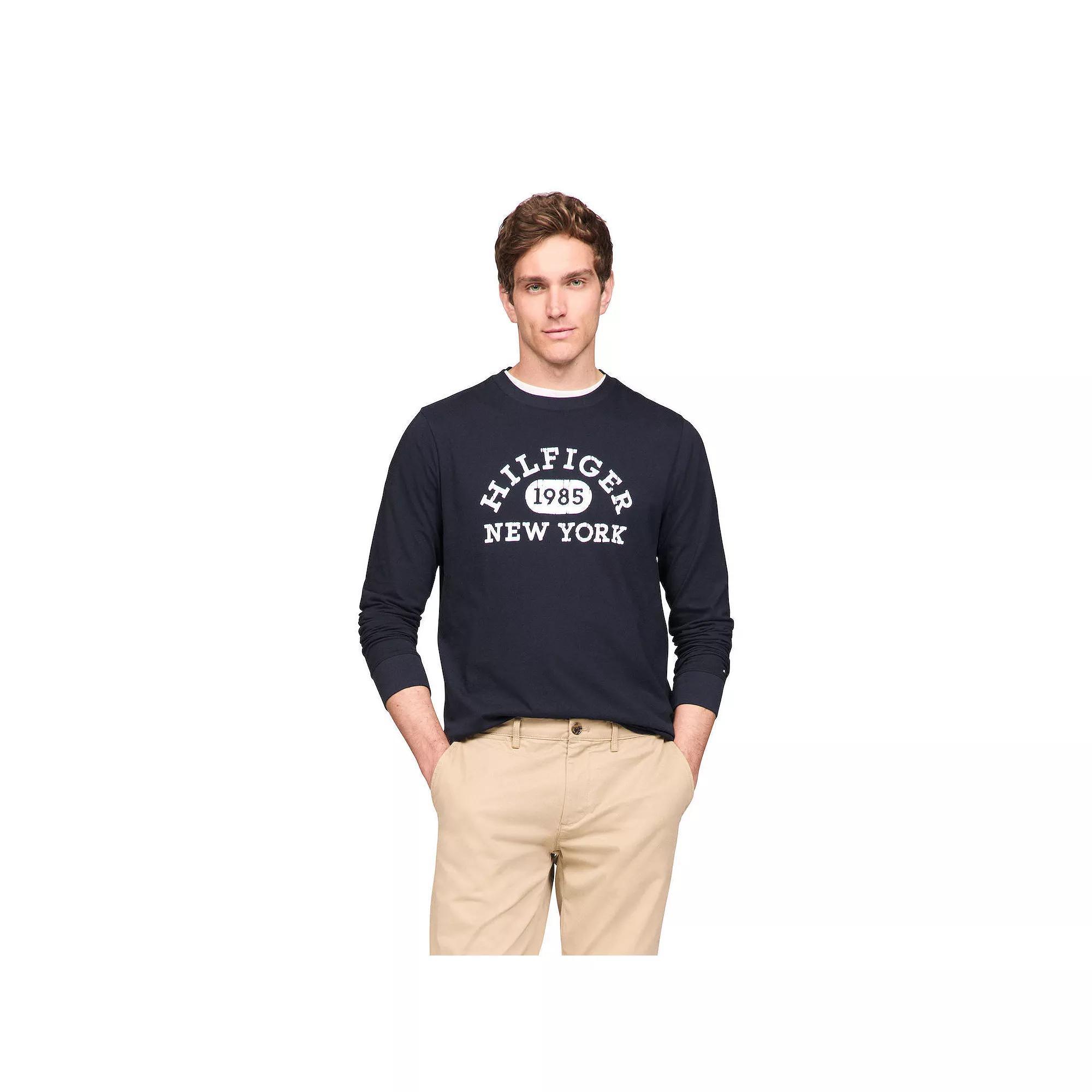 Men's Tommy Hilfiger Monotype Collegiate Long Sleeve Tee, Size: XL, Milky Way Product Image