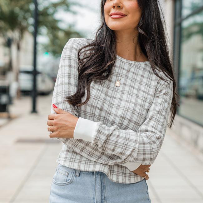 Layers Of Love In Plaid To Be Here Waffle Layering Top FINAL SALE Product Image