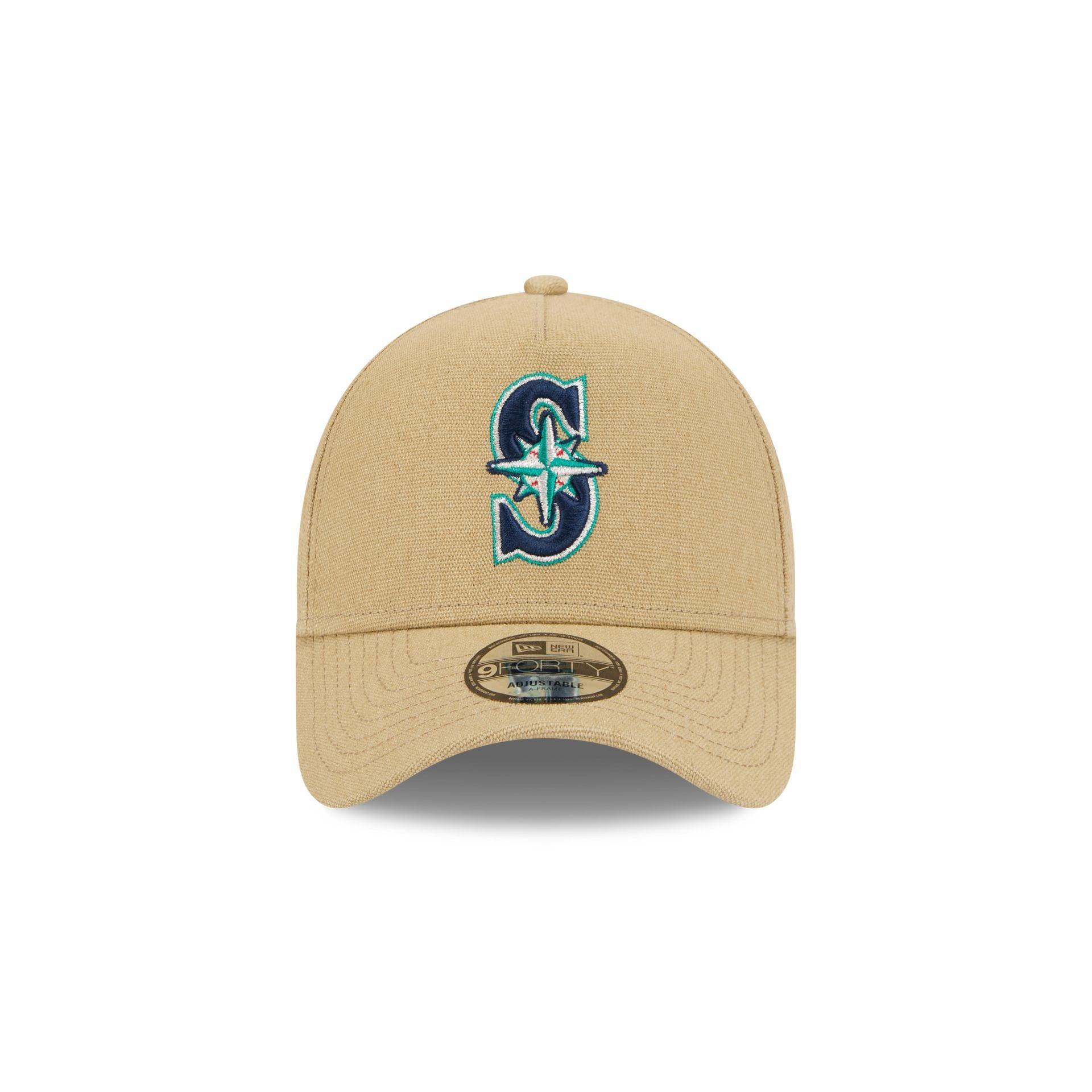 Seattle Mariners Logo Essentials Khaki 9FORTY A-Frame Snapback Hat Male Product Image