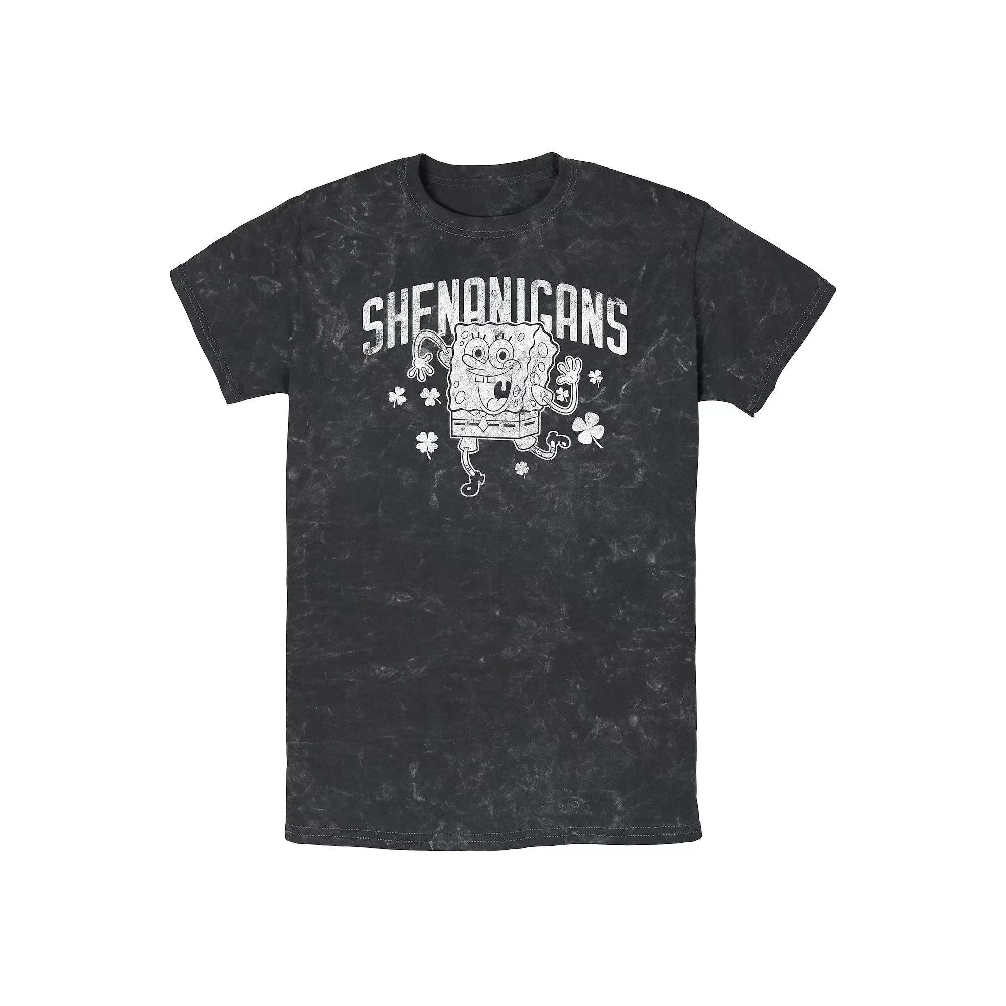Men's SpongeBob SquarePants Happy Shenanigans Mineral Wash Graphic Tee, Size: Small, Black Product Image