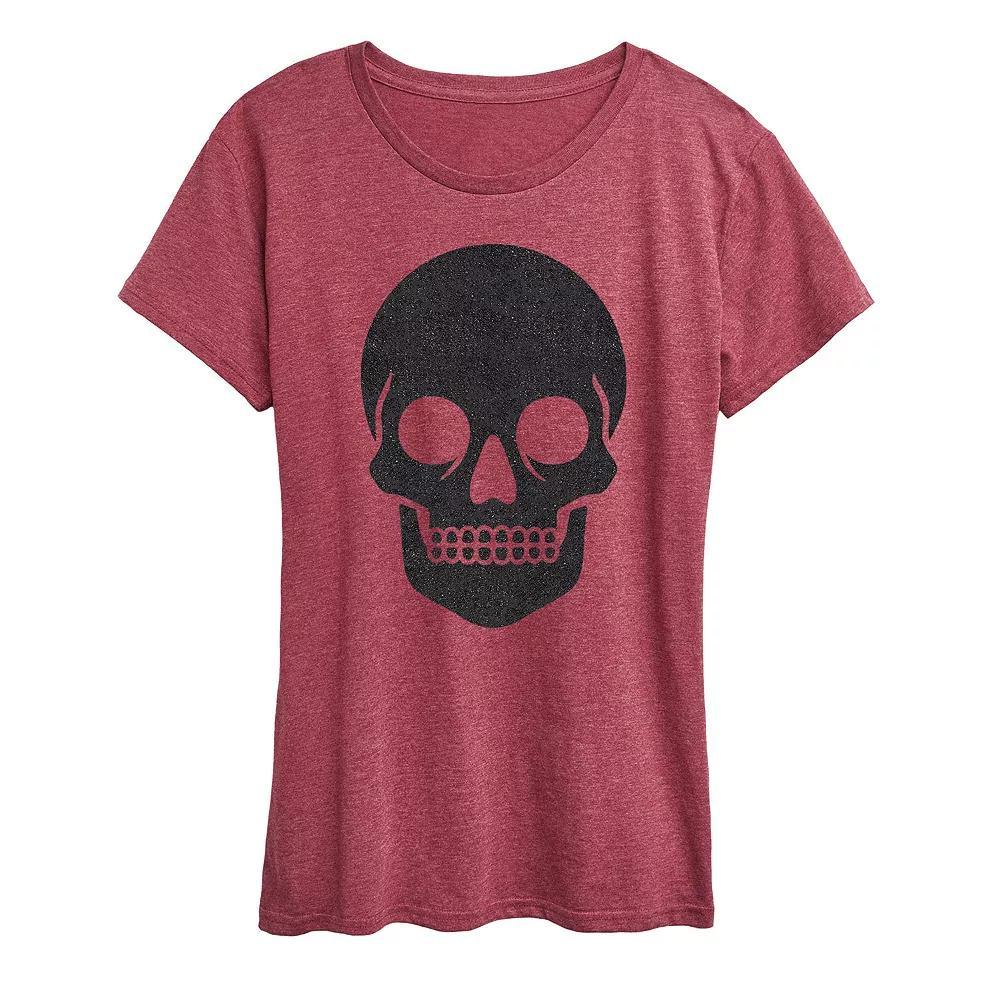 Women's Skull Sparkle Halloween Tee, Girl's, Size: Small, Grey Wine Product Image