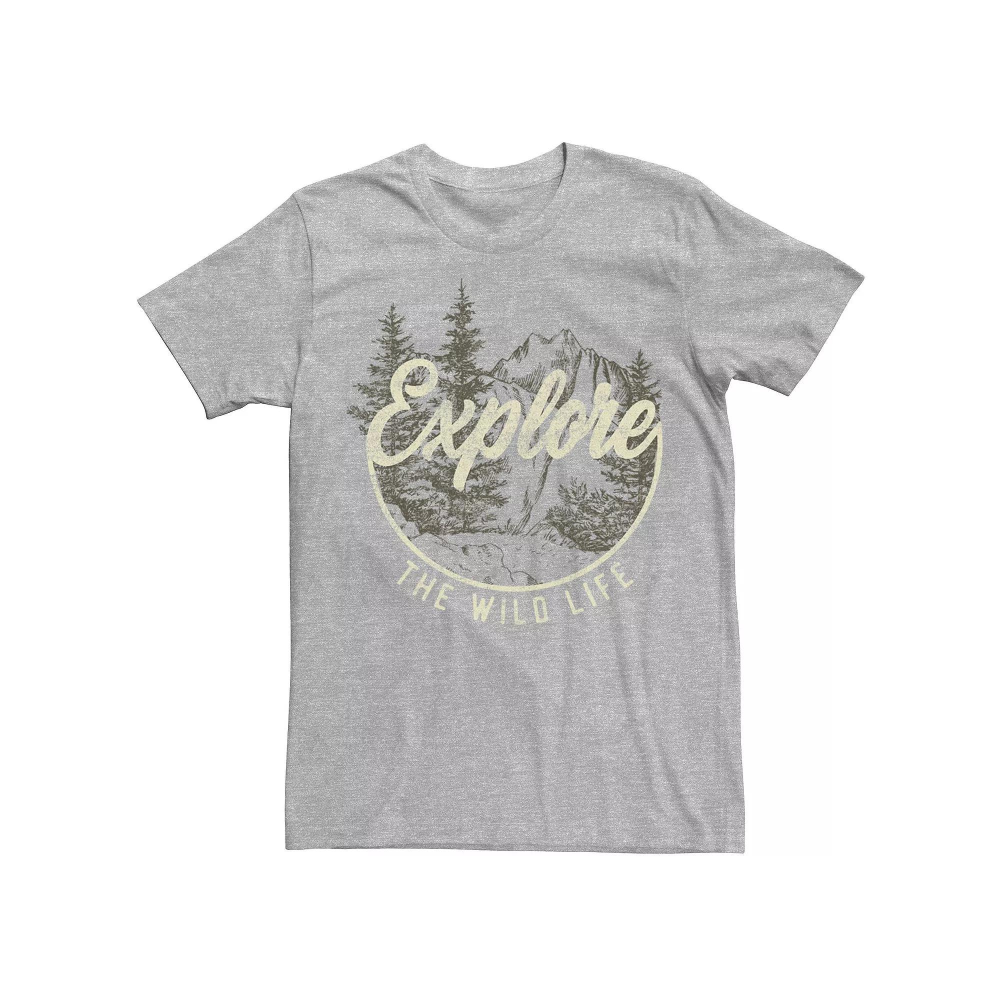 Men's Explore The Wild Life Mountain Scene Circle Tee, Boy's, Size: Small, Grey Product Image