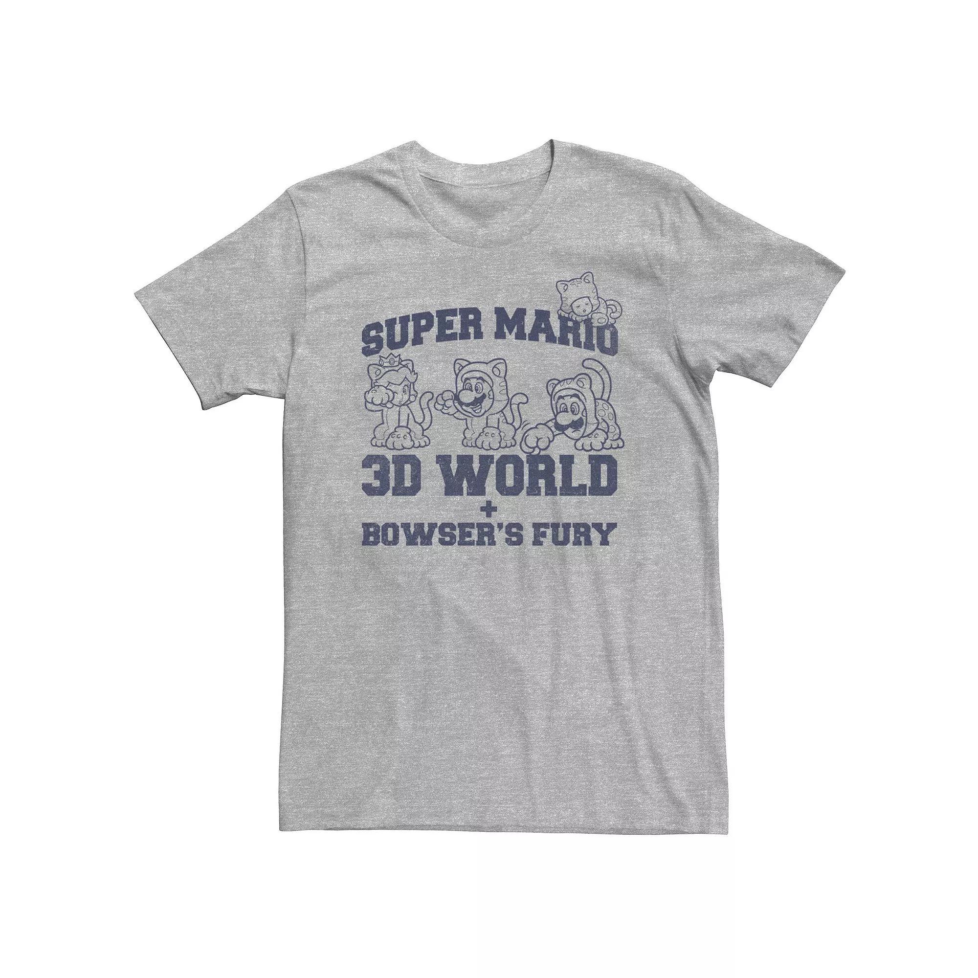 Big & Tall Super Mario 3D Bowser's Fury Character Line Art Tee, Men's, Size: XXL Tall, Athletic Grey Product Image