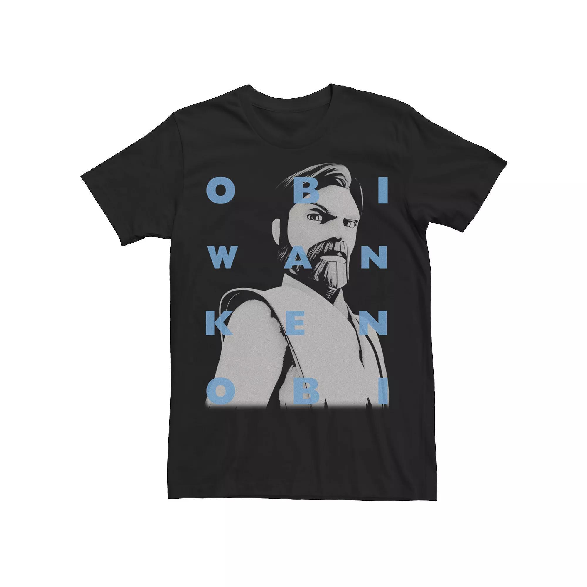 Men's Star Wars: Clone Wars Obi-Wan Kenobi Text Overlay Tee, Size: 3XL, Black Product Image
