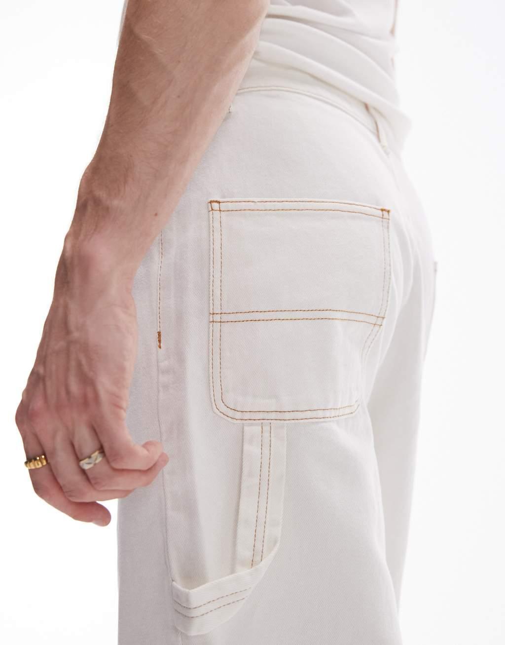 Topman longline carpenter denim short in ecru Product Image