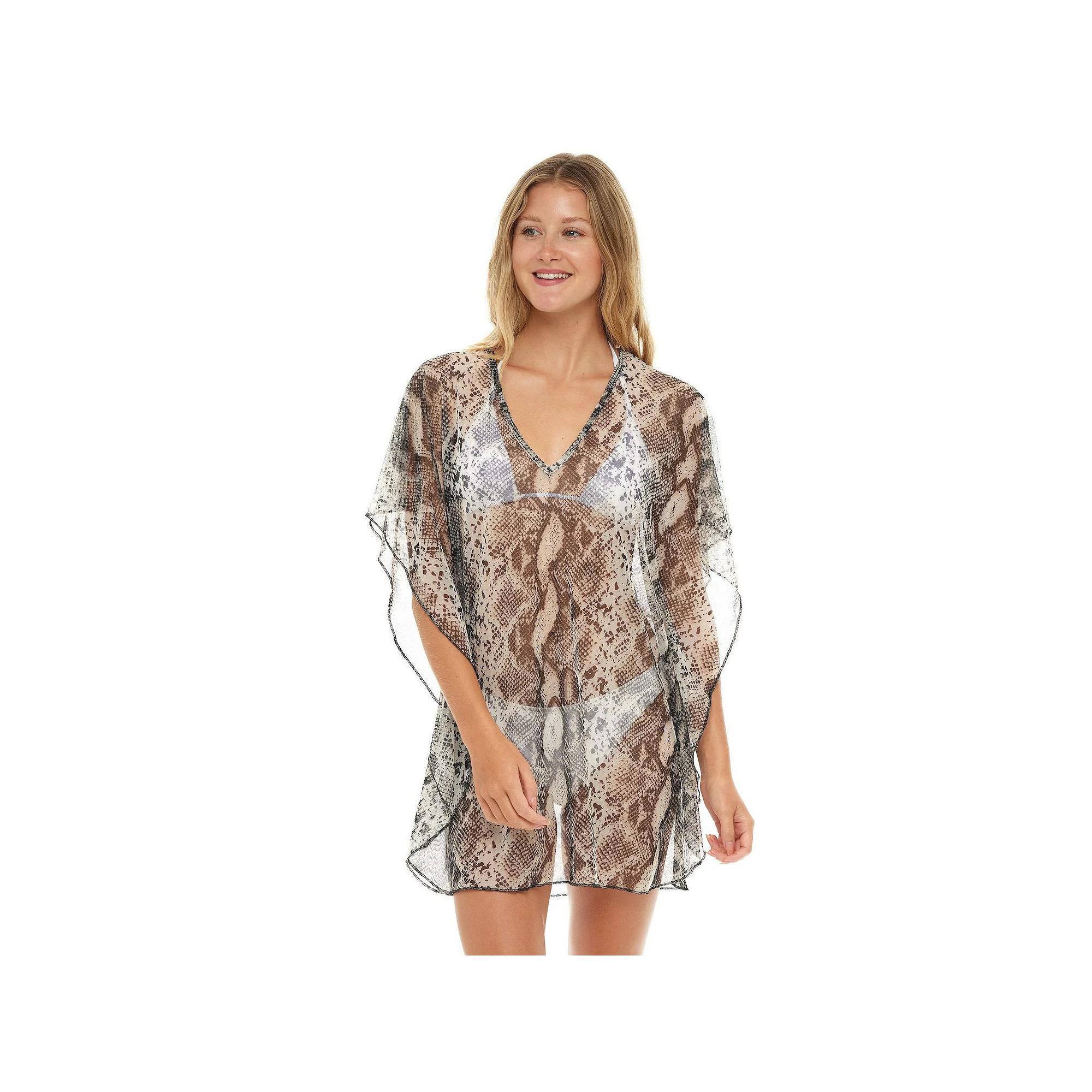 Women's Jordan Taylor Animal Print Swim Cover-Up Caftan, Size: Medium, Zebra Grey Product Image