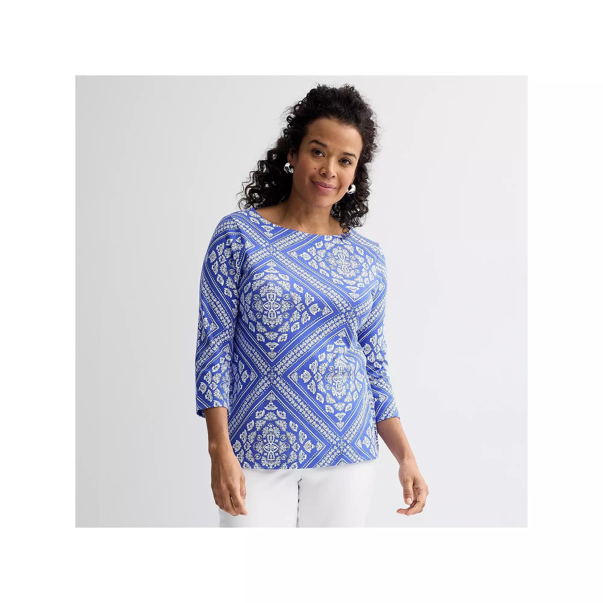 Women's Croft & Barrow® Boatneck Top, Size: XXL, Blue Scarf Tile Product Image