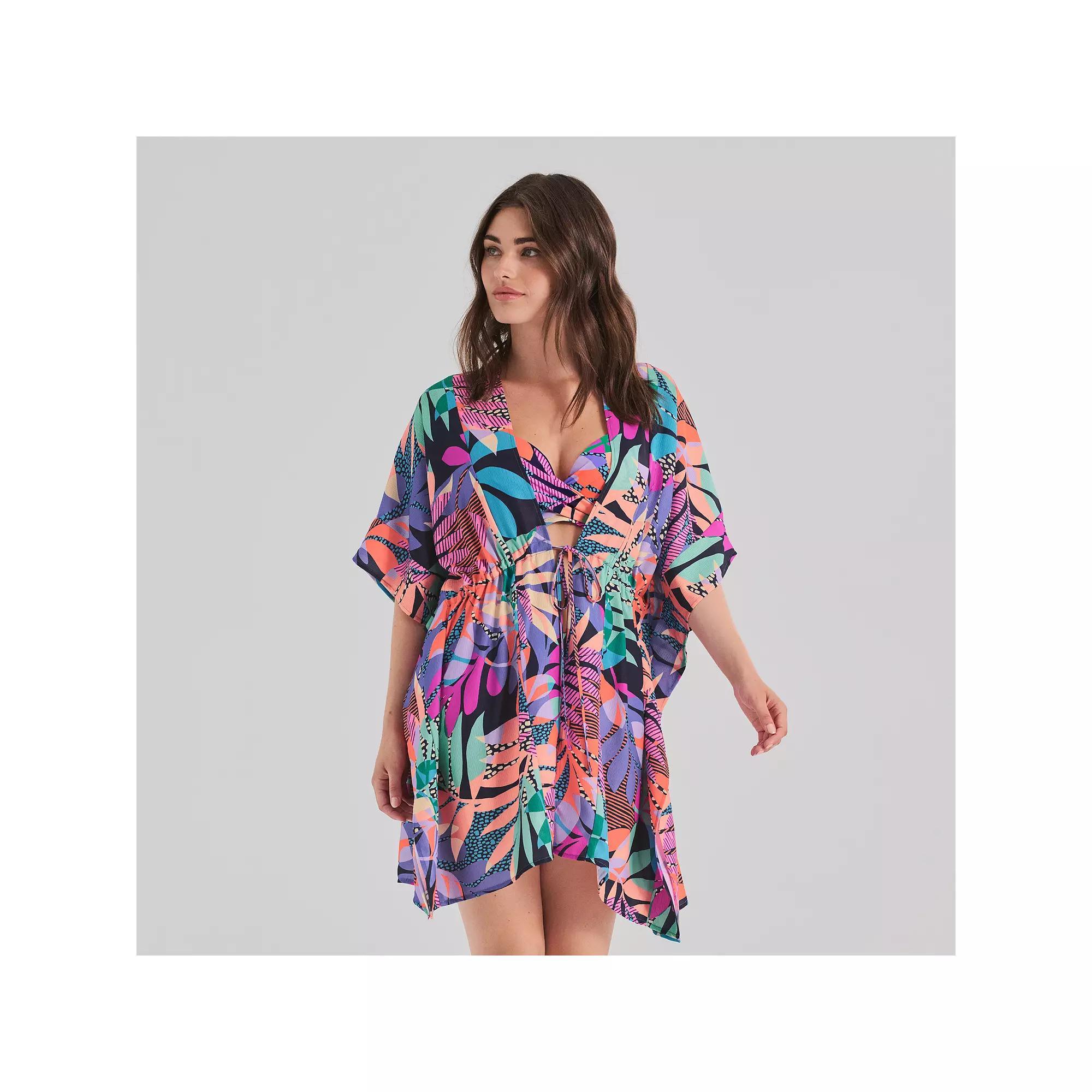 Womens Freshwater Tie Front Floral Print Swim Cover-Up Caftan Tunic Product Image