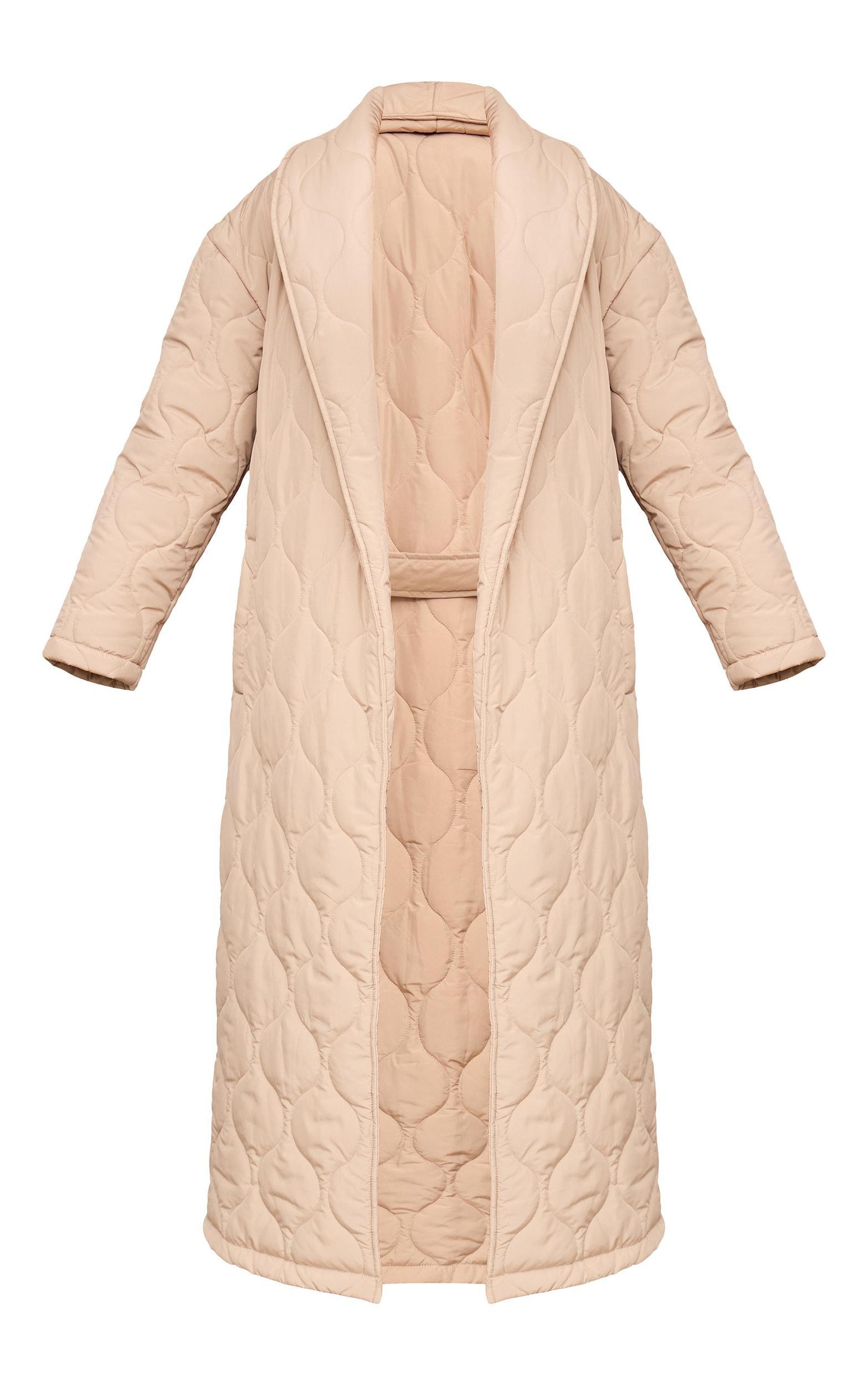 Stone Maxi Belted Quilted Coat Product Image