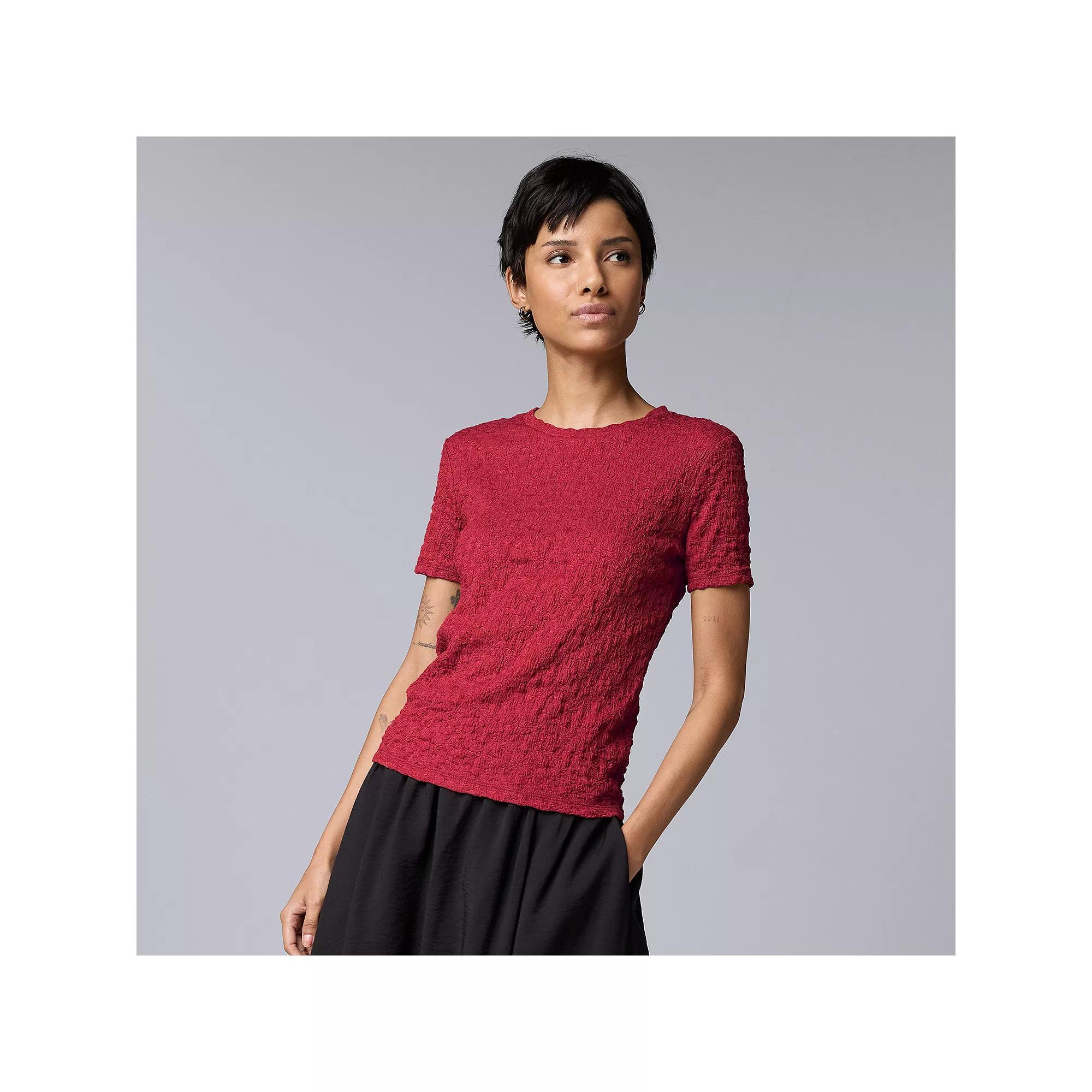 Women's Simply Vera Vera Wang Textured Tee, Size: Large, Vera Cerulean Blue Product Image