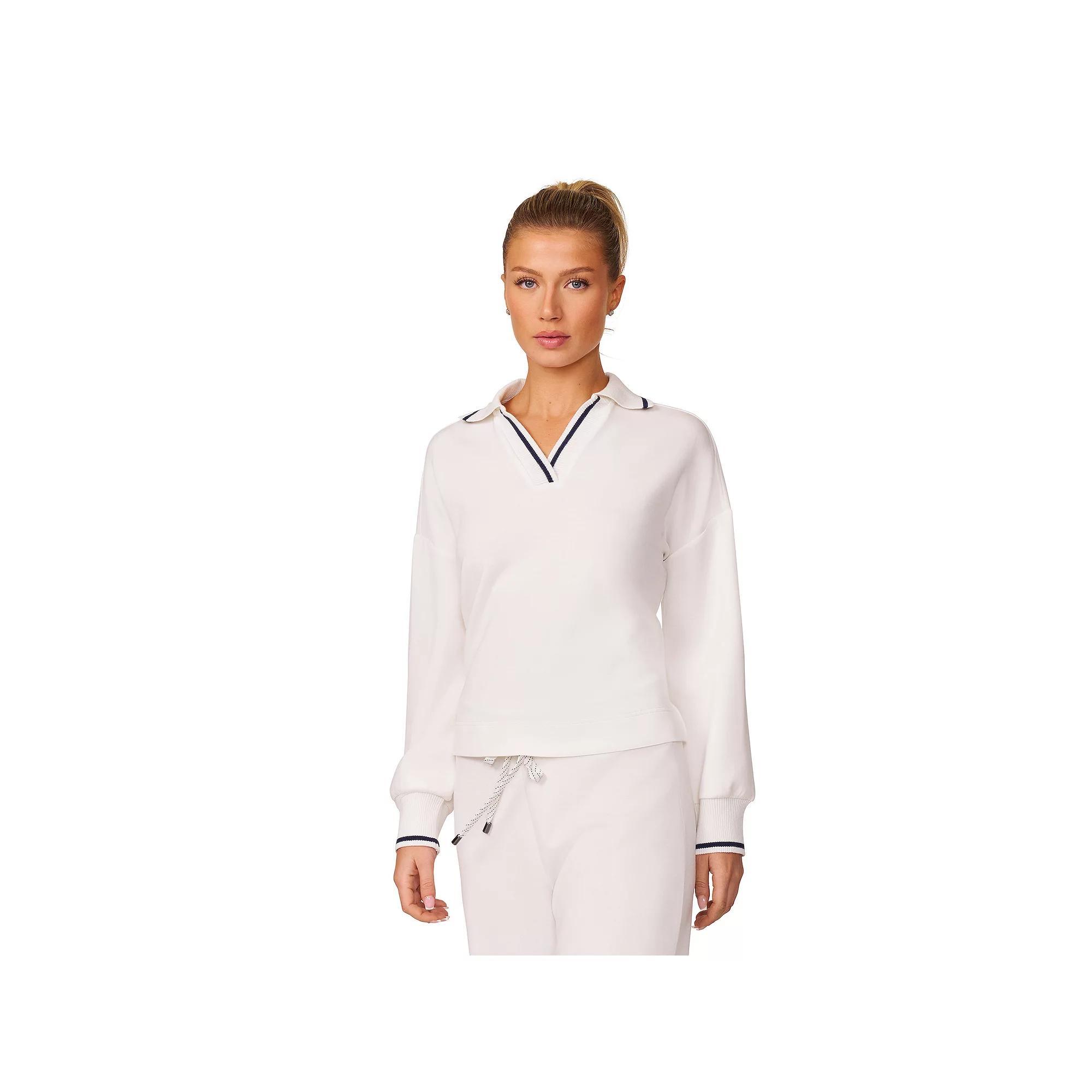 Womens Cable & Gauge Rib Trim Polo Collar Top Product Image