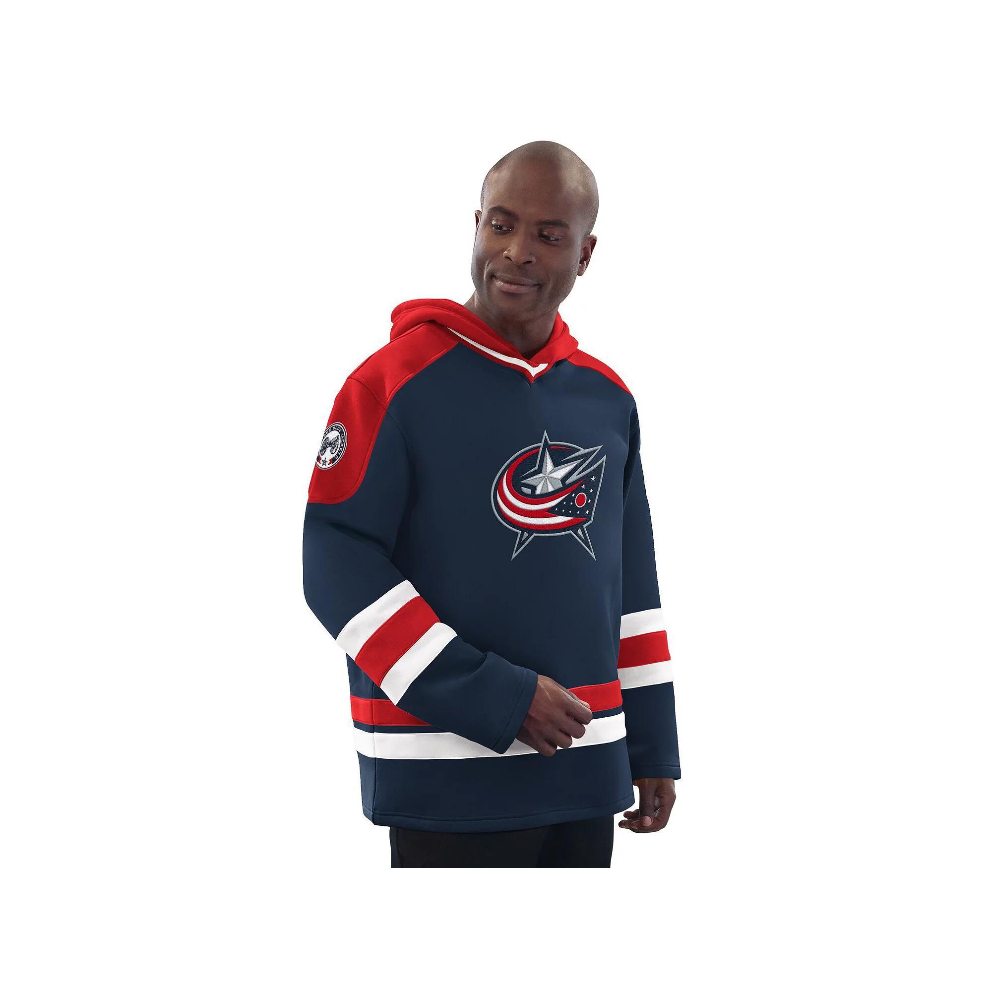 Men's Starter Navy/Red Columbus Blue Jackets Hockey Pullover Hoodie, Size: Large Product Image