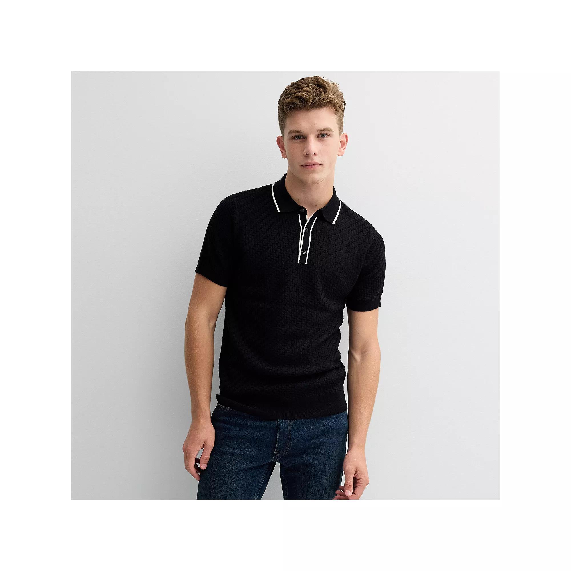 Men's Apt. 9® Textured Merino Wool Blend Short Sleeve Sweater Polo, Size: Small, Mineral Black Product Image