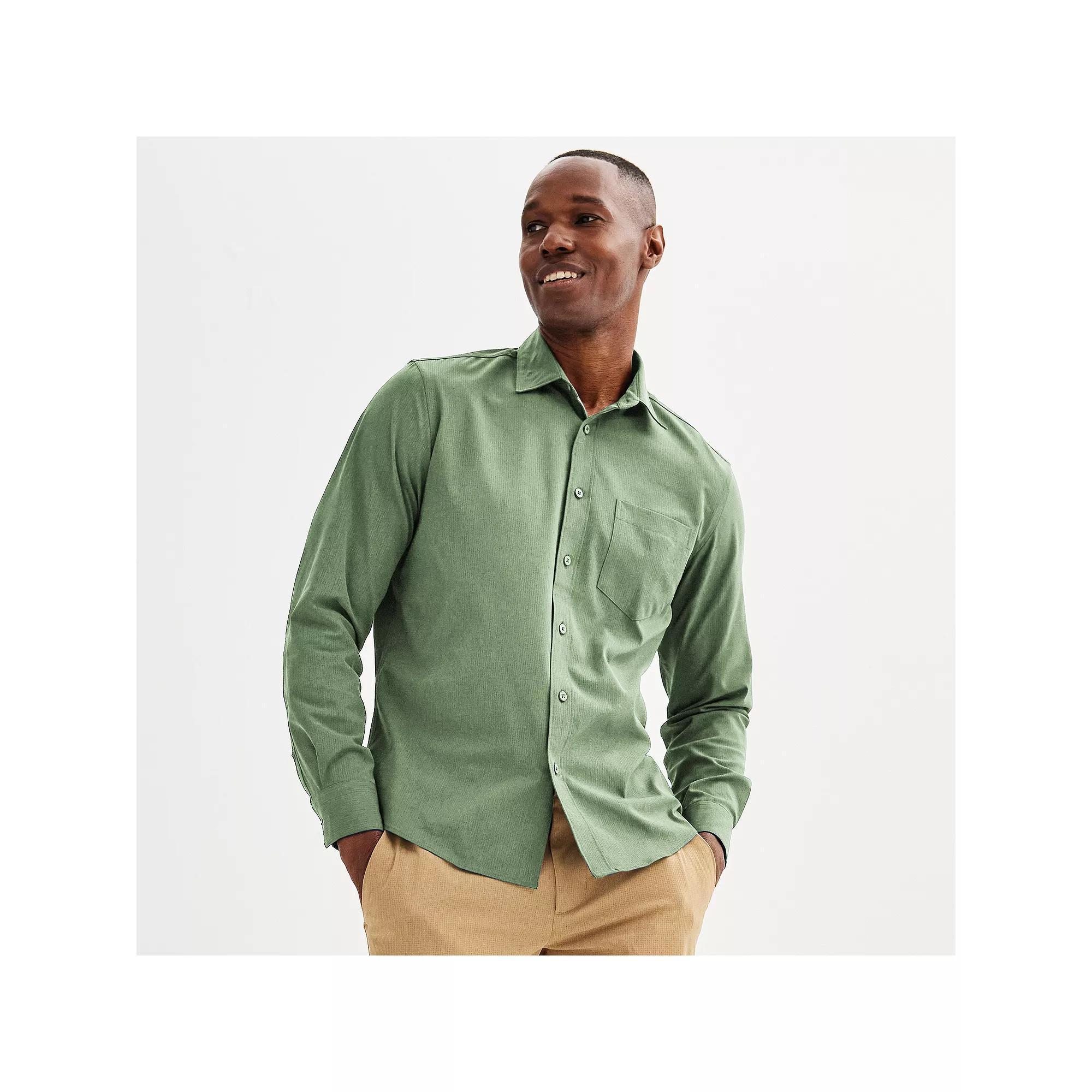 Men's FLX Performance Untucked-Fit Long Sleeve Button Down Shirt, Size: Small, Mineral Black Product Image