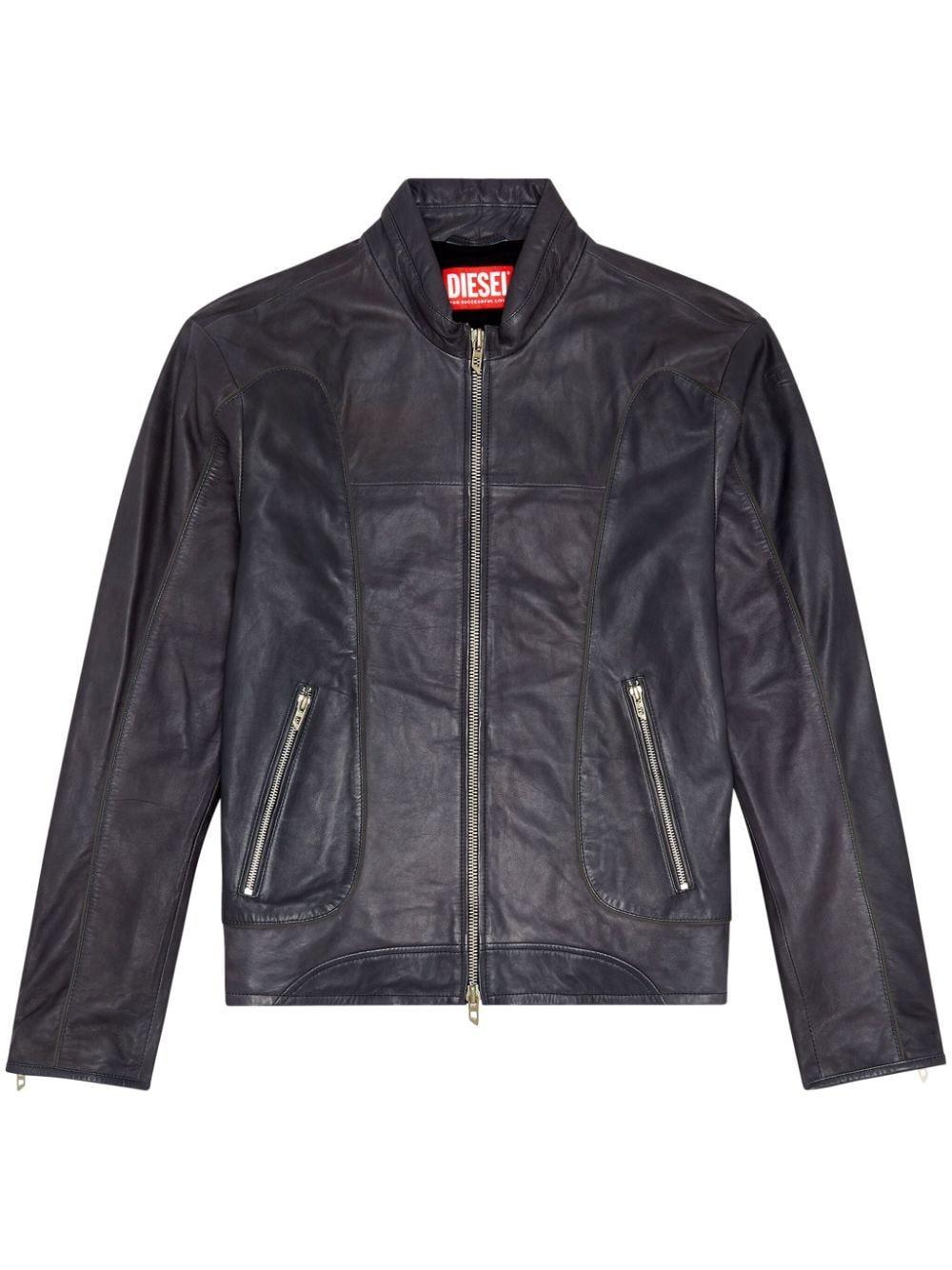 L-krix Leather Biker Jacket In Black Product Image