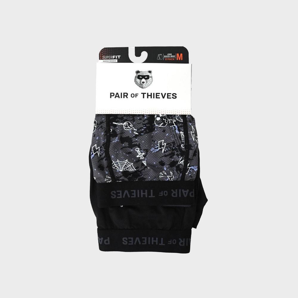Pair of Thieves Men's Skull Print Super Fit Long Leg Boxer Briefs 2pk - Black/White L: Mid Rise Mesh Underwear Product Image