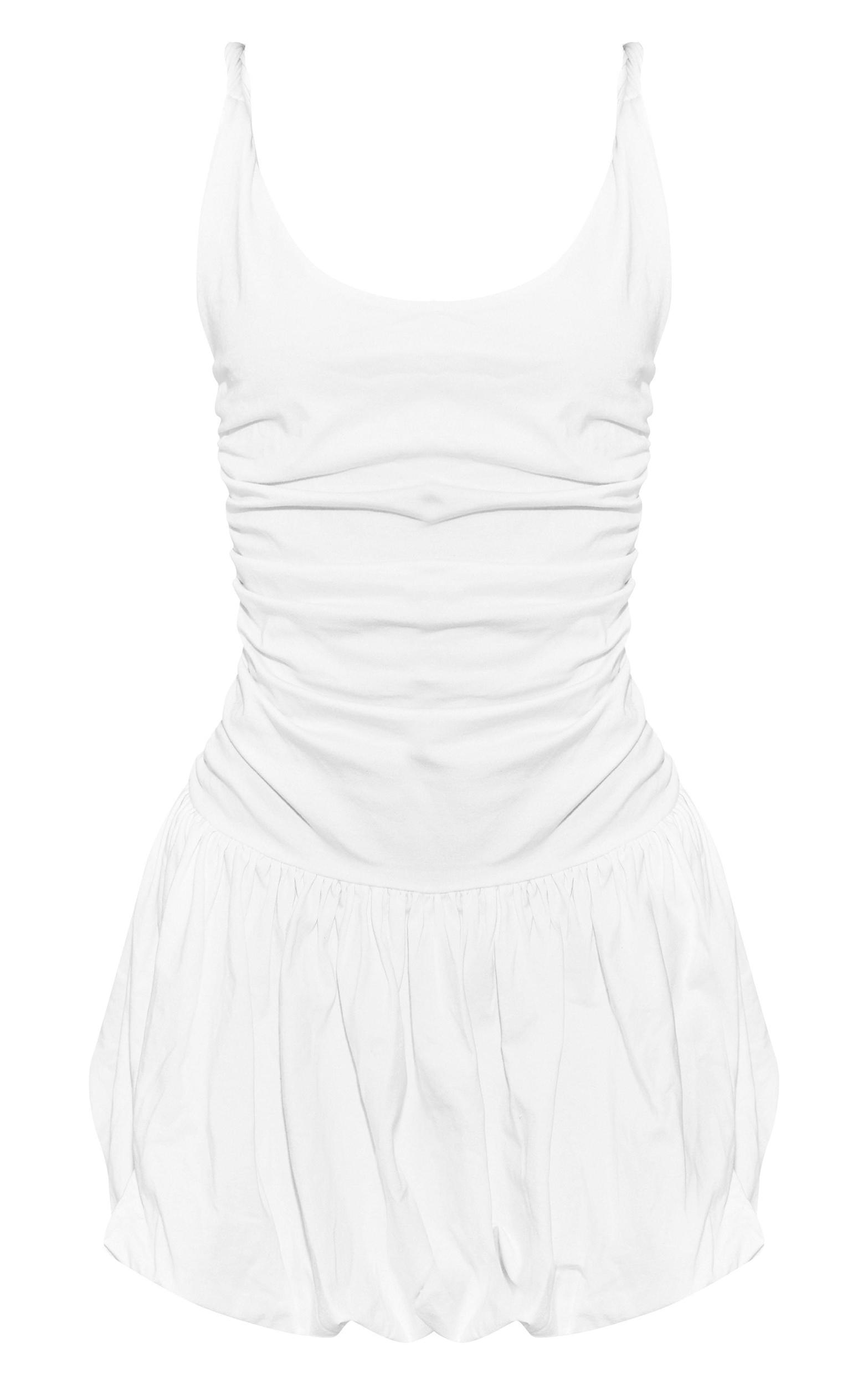 White Jersey Twist Strap Puff Ball Dress Product Image