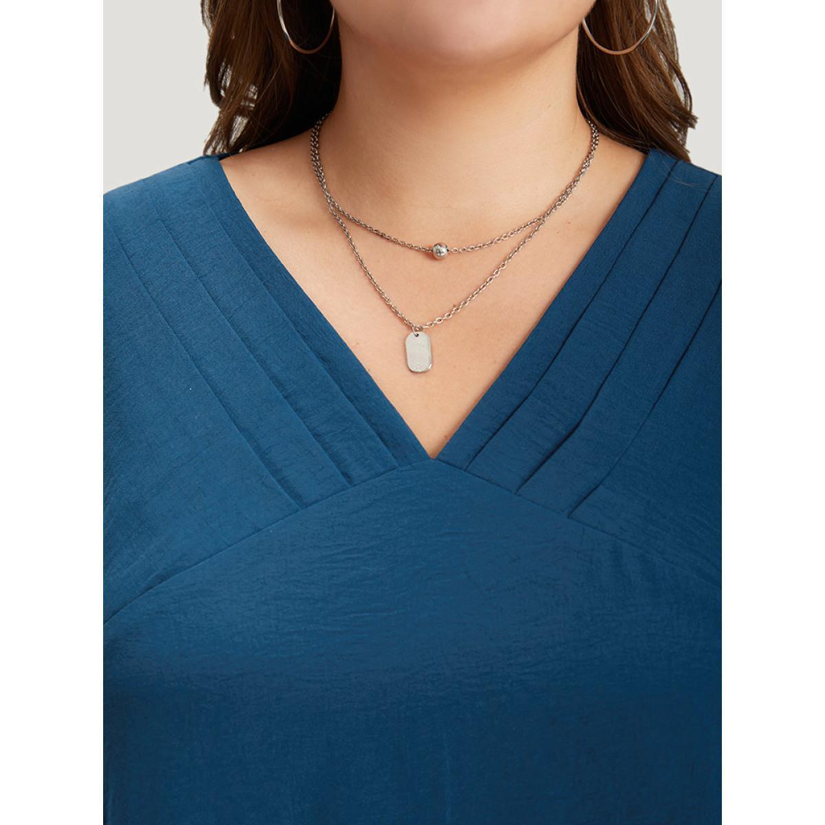 Plus Size Aegean Solid Pleated V Neck Blouse Women Office Short sleeve V-neck Dailywear Blouses BloomChic 22-24/3X Product Image