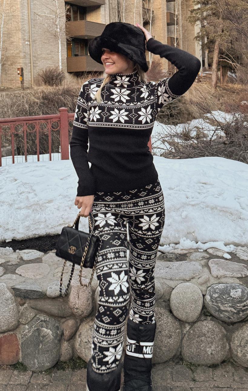 Cozy Leggings ~ Black Fair Isle Knit Product Image