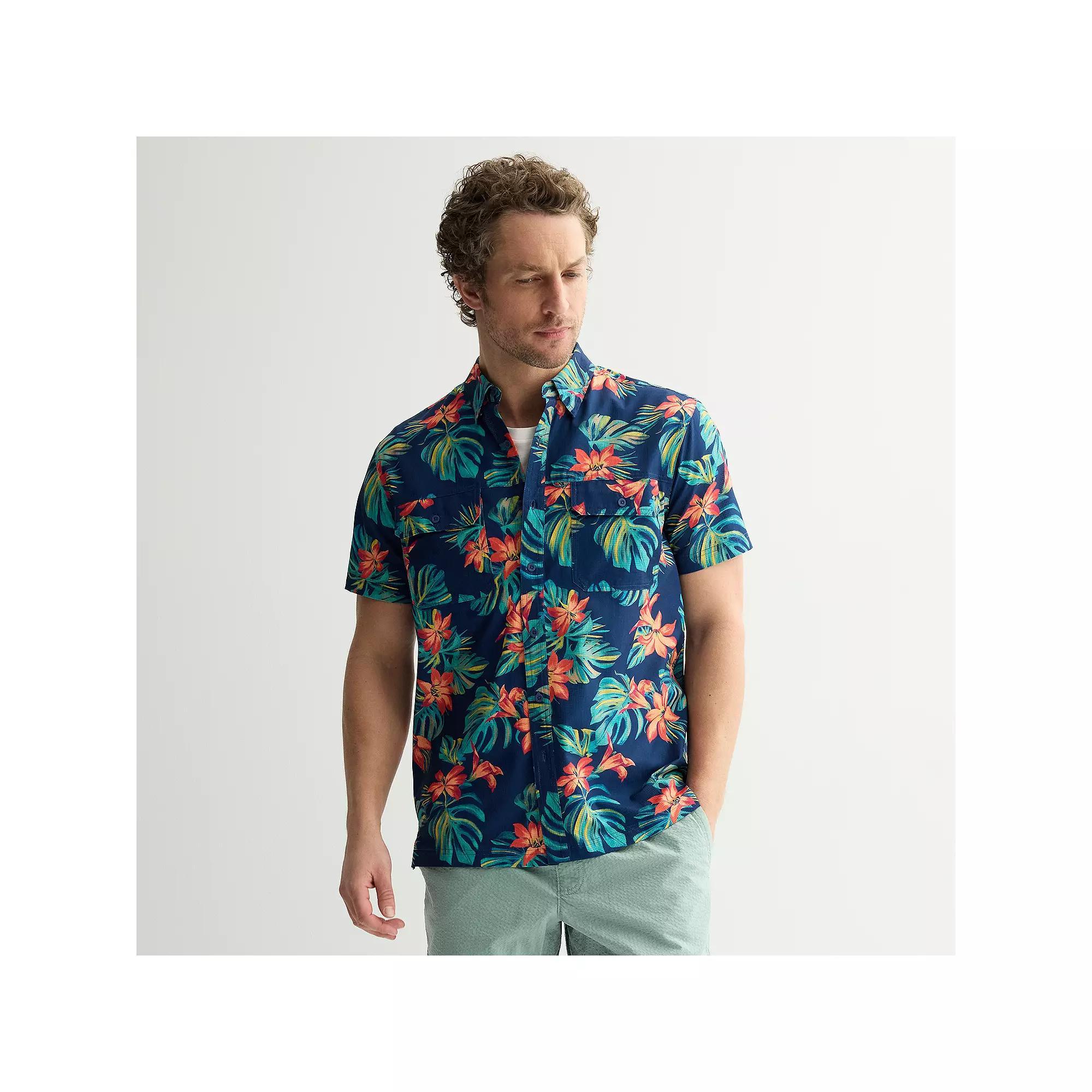 Men's Sonoma Goods For Life® Outdoor Short Sleeve Button-Down Shirt, Size: XL, Monstera Blue Product Image