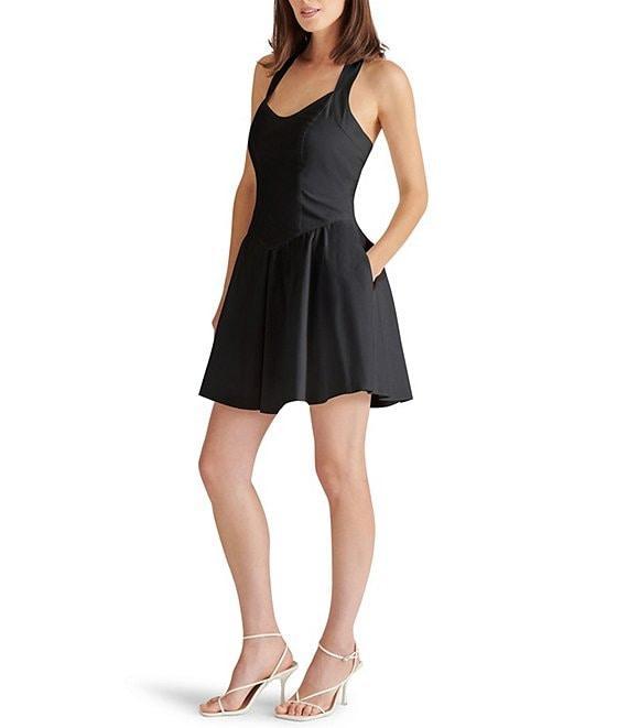 Steve Madden Yala Woven Halter V-Neck Sleeveless Drop Waist Mini Dress Product Image