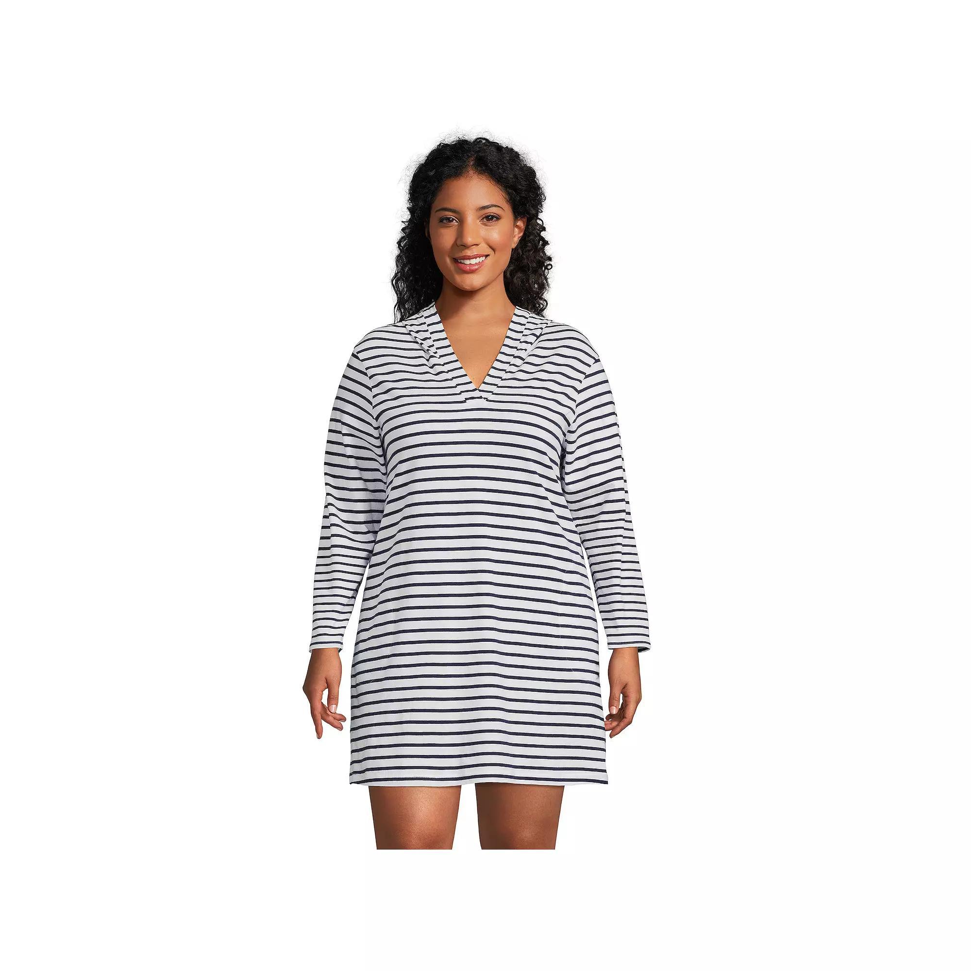 Plus Size Lands End Hooded Swim Cover-Up Dress, Womens Product Image