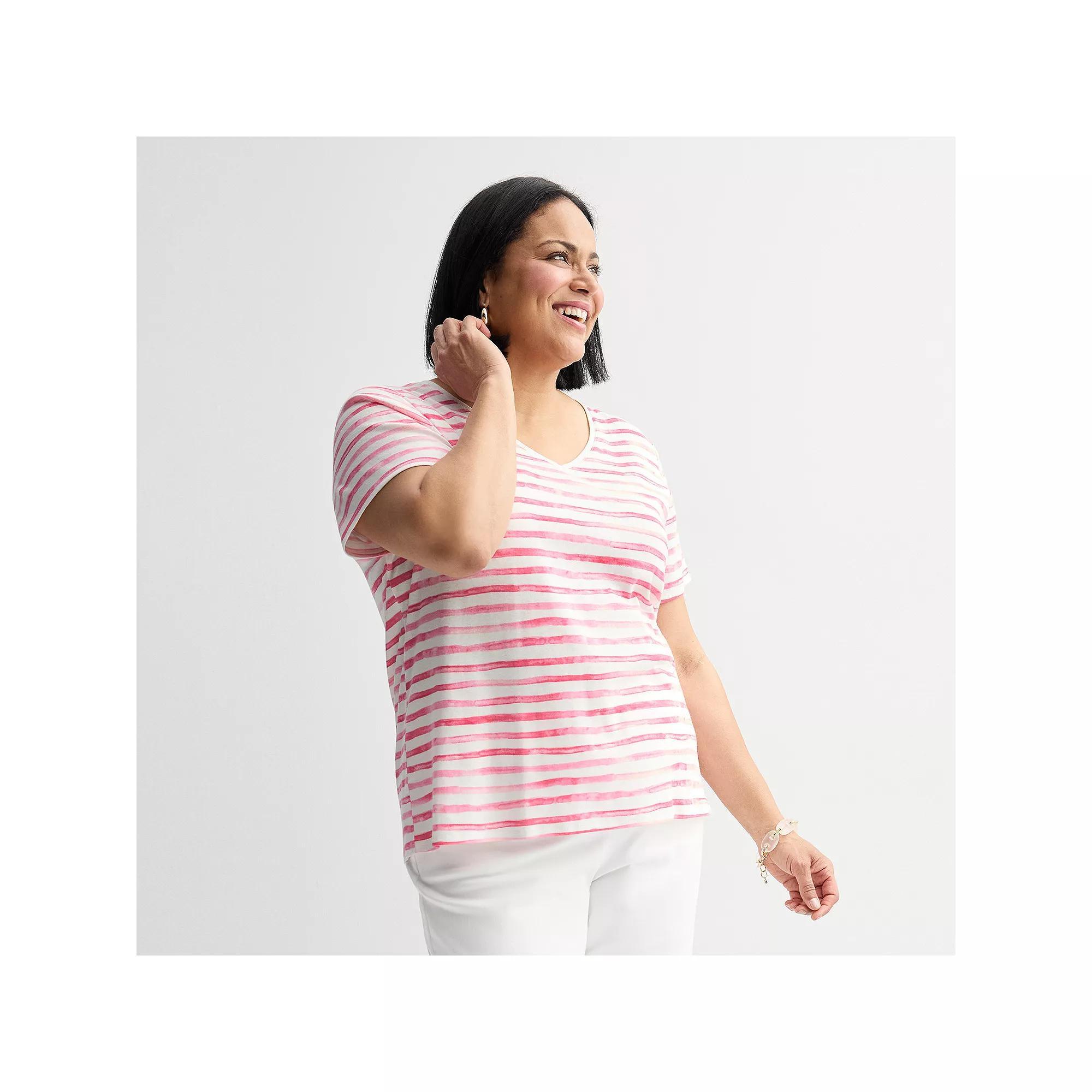Plus Size Croft & Barrow® Essential V-Neck Top, Women's, Size: 4XL, Blue Wave Stripe Product Image