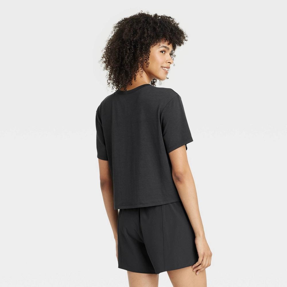 Women's Beyond Ease Crew Neck Short Sleeve T-Shirt - All In Motion™ Black M: Moisture Wicking, Quick Dry, Loose Fit Product Image