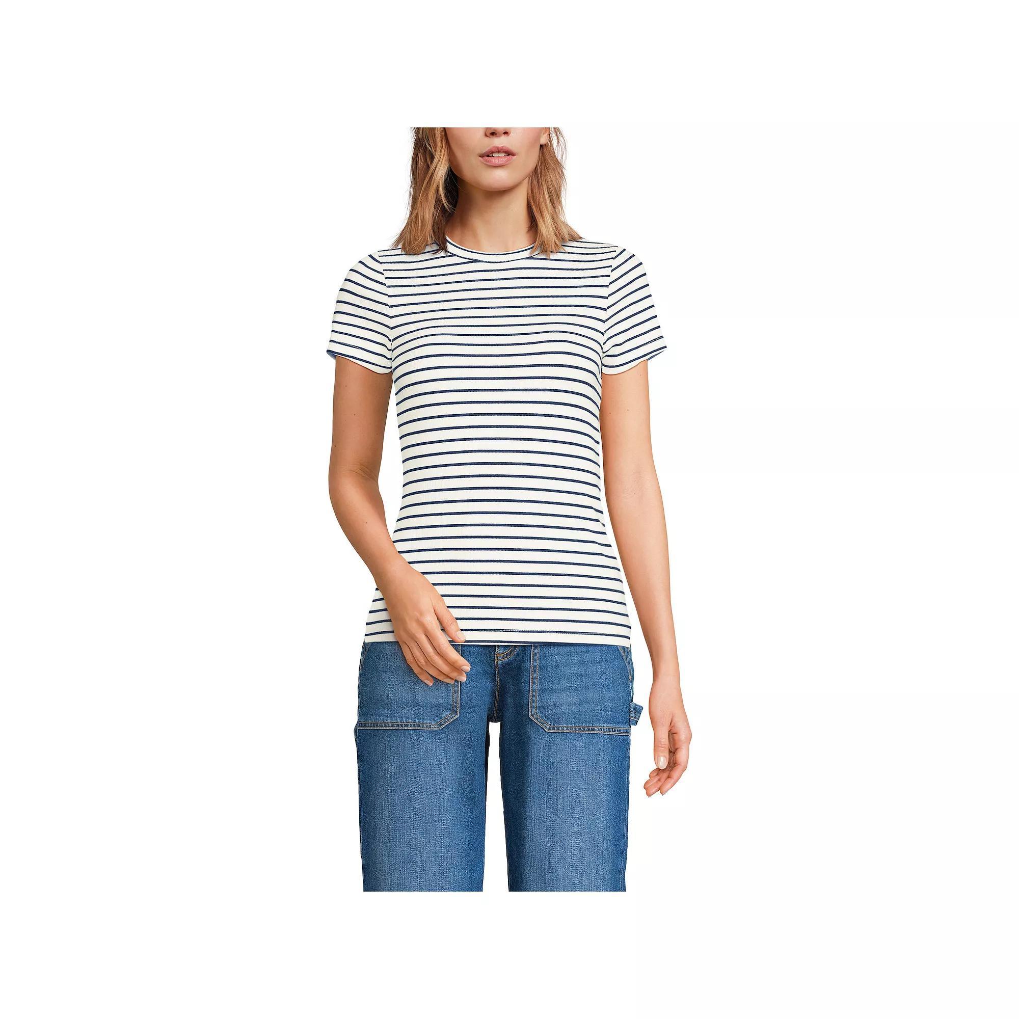 Women's Lands' End Drapey Rib Fitted Short Sleeve Mini T-Shirt, Size: Medium, Light Purple Product Image
