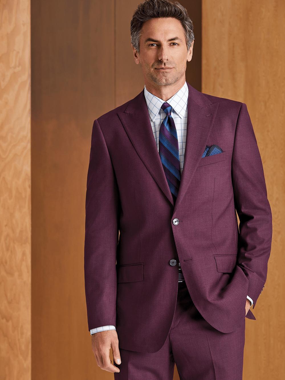 Wool Stretch Bengaline Peak Lapel Suit Jacket - Plum Product Image