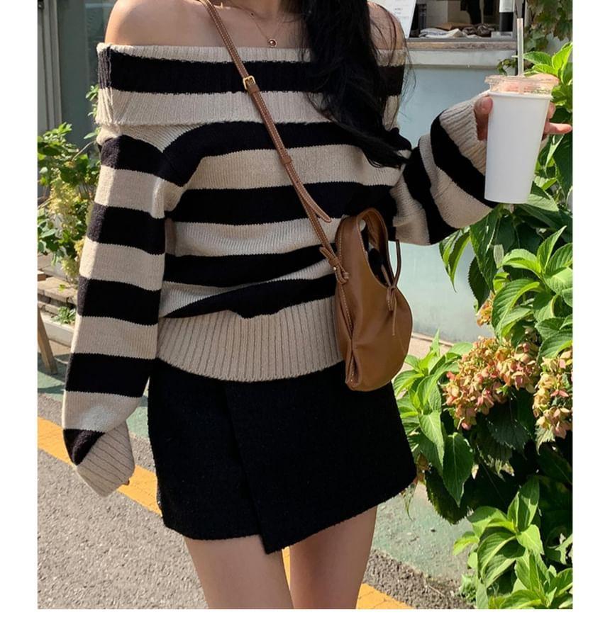 Off-Shoulder Striped Sweater Product Image