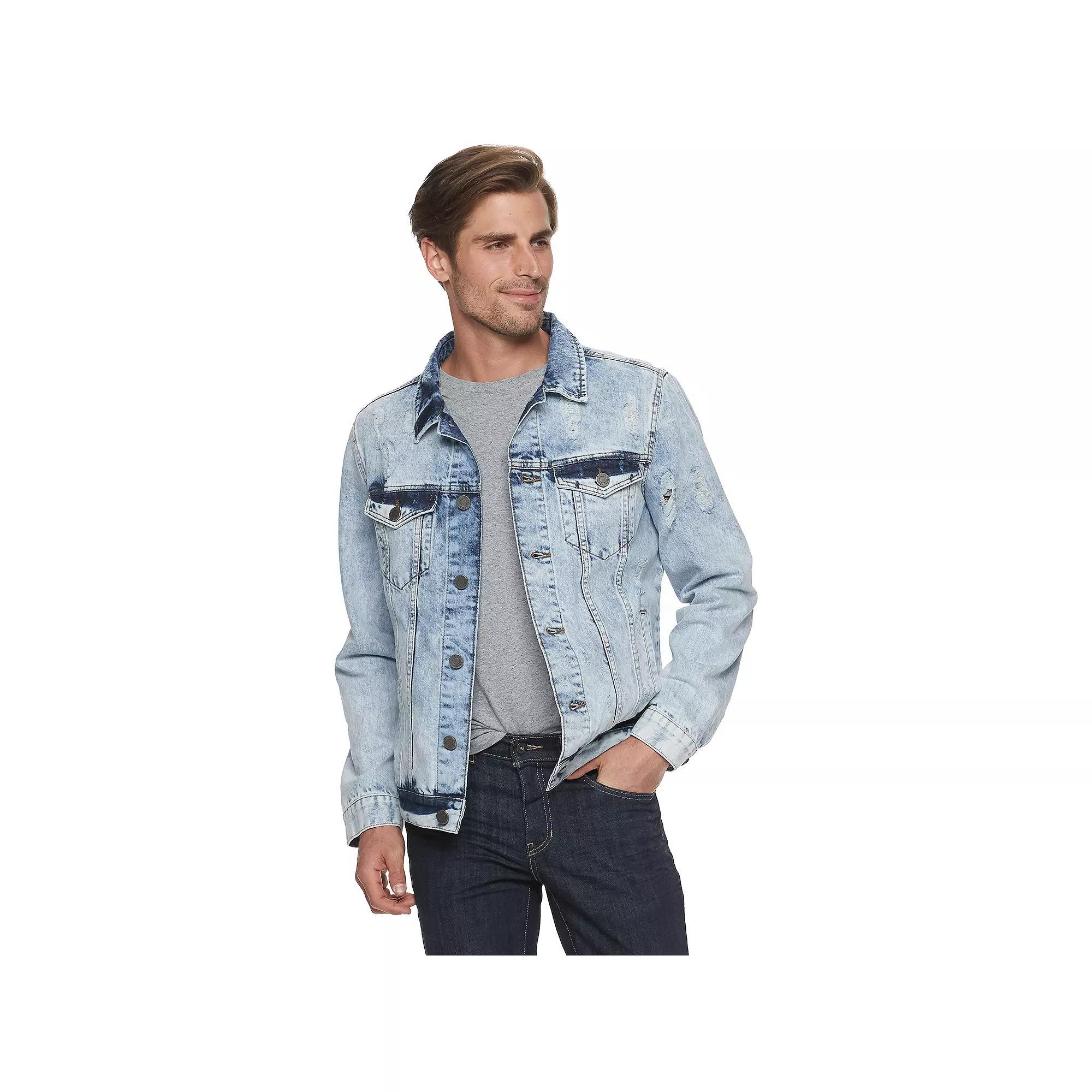 Men's Xray Washed Ripped Denim Jacket, Size: XL, White Product Image