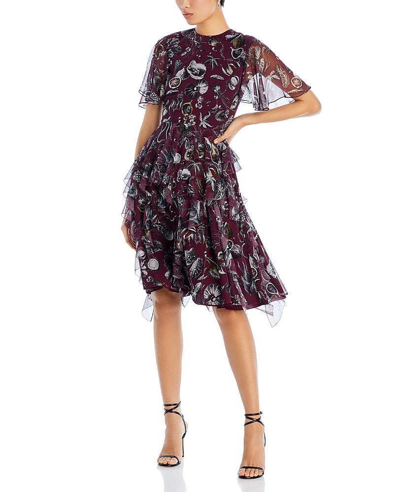 Marine Print Chiffon Day Dress with Ruffle Detail Product Image