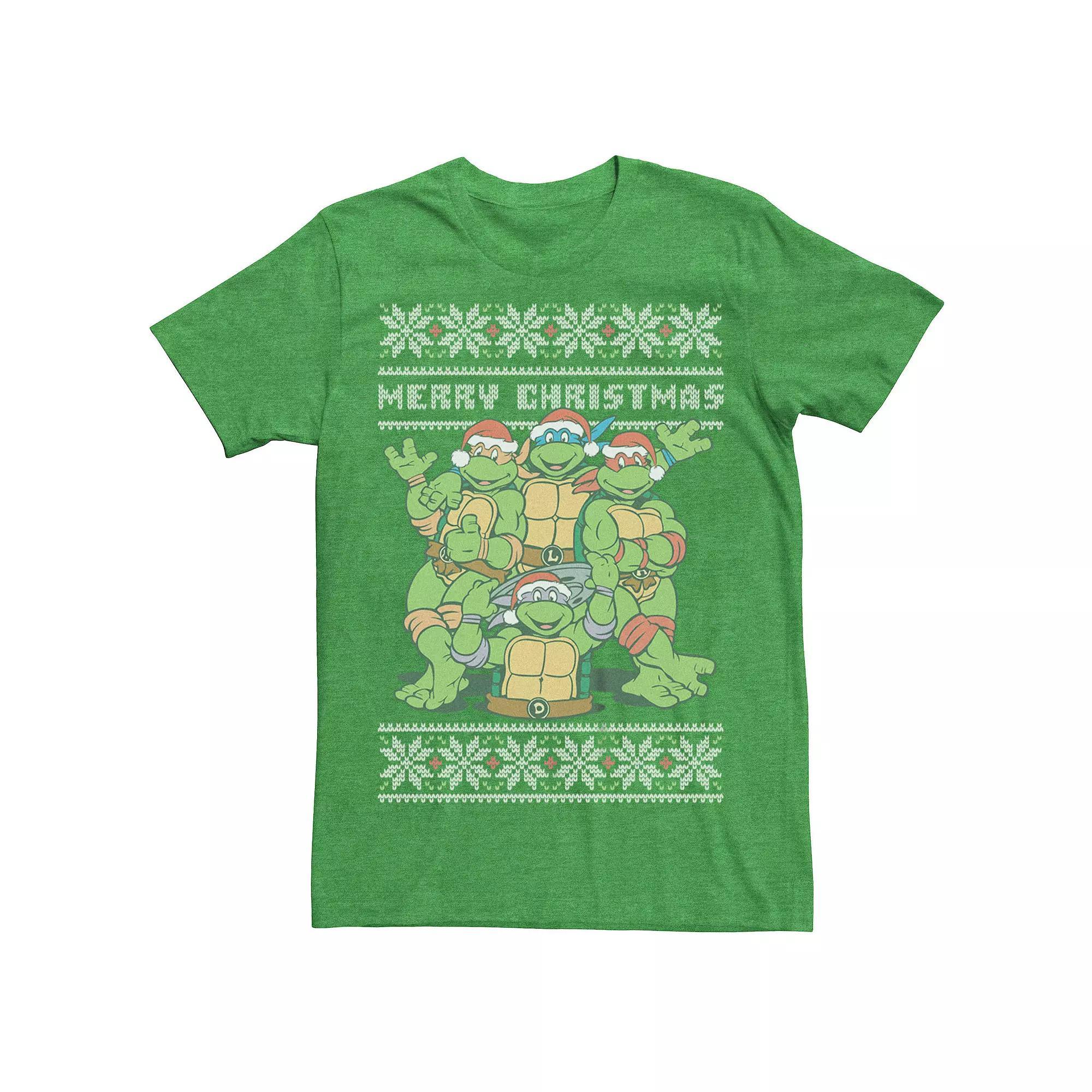 Men's Teenage Mutant Ninja Turtles Merry Christmas Sweater Graphic Tee, Size: Large, Kelly Grey Product Image