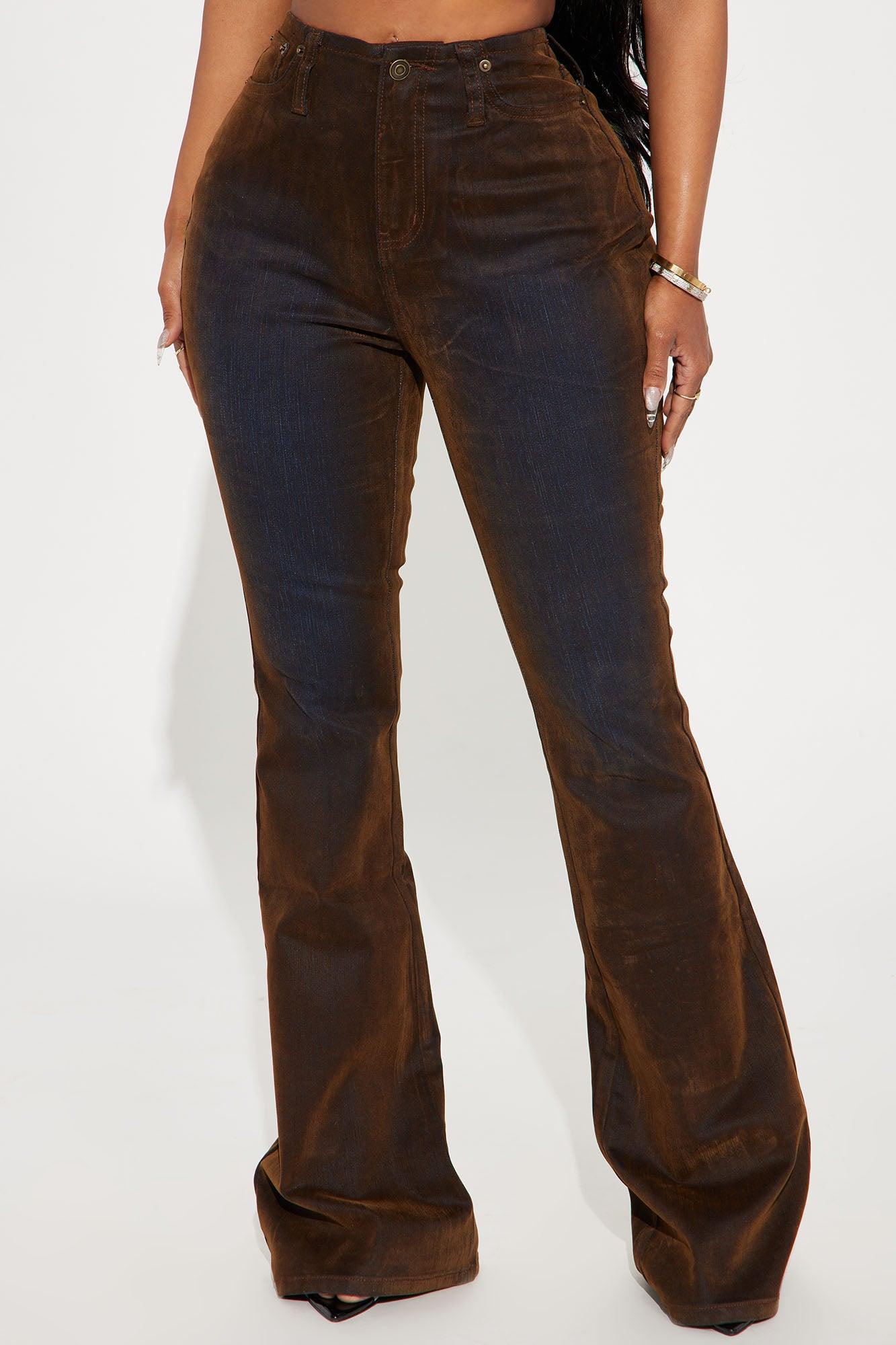 They're Not Like Us Stretch Velvet Flare Jeans - Brown Product Image