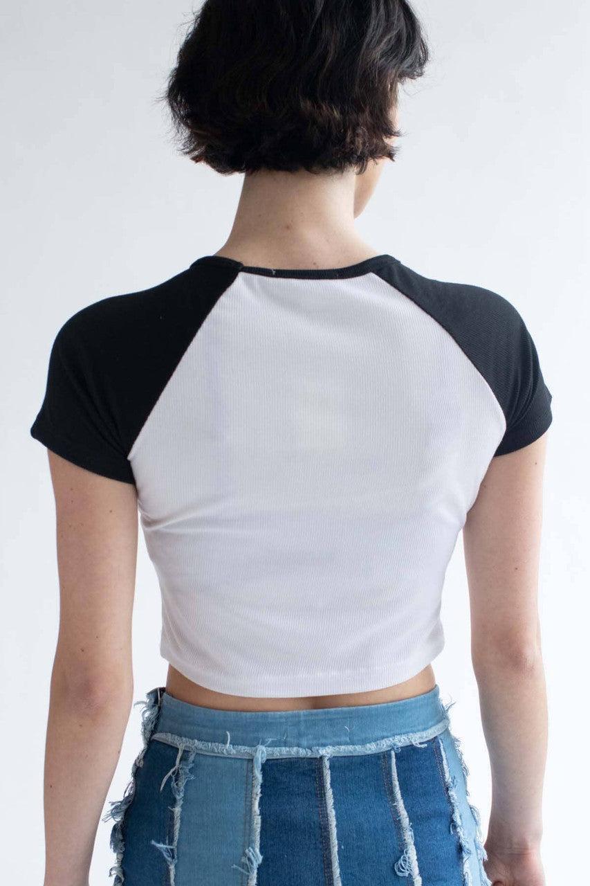 Yin Yang Embroidered Black & White Baseball Tee Product Image