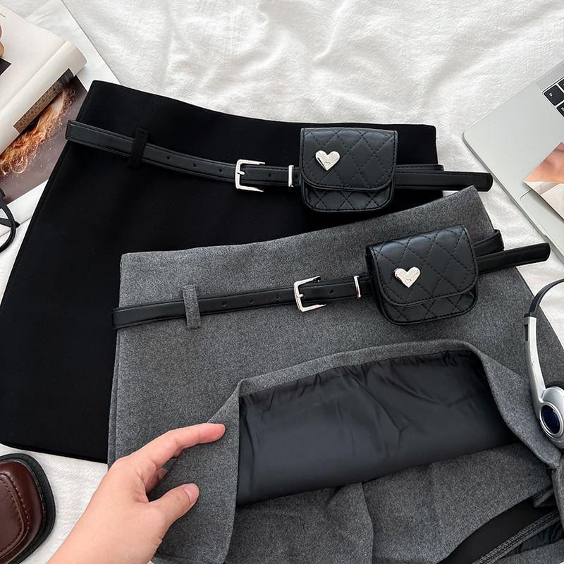 High Waist Belted Mini A-Line Skirt with Belt Product Image