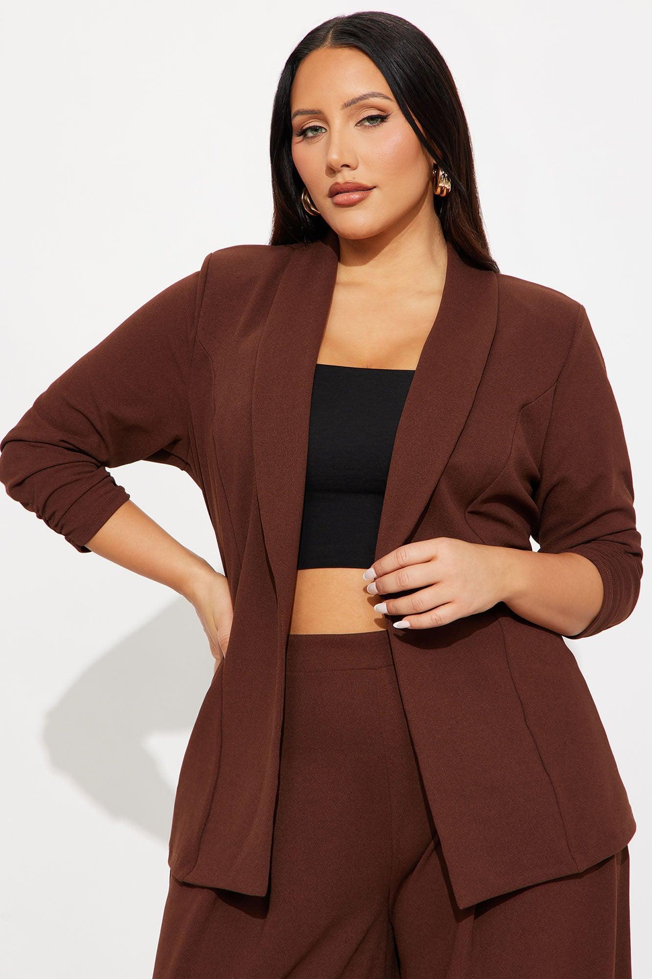 Reaching Goals Blazer Pant Set - Brown Product Image