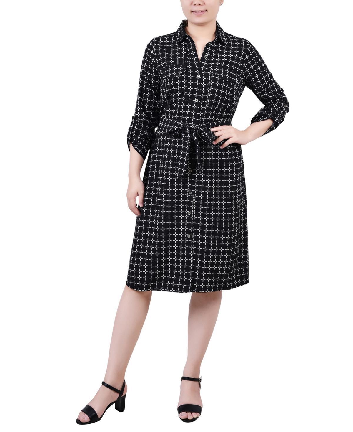 Ny Collection Petite Printed Long Sleeve Roll Tab Shirtdress Product Image