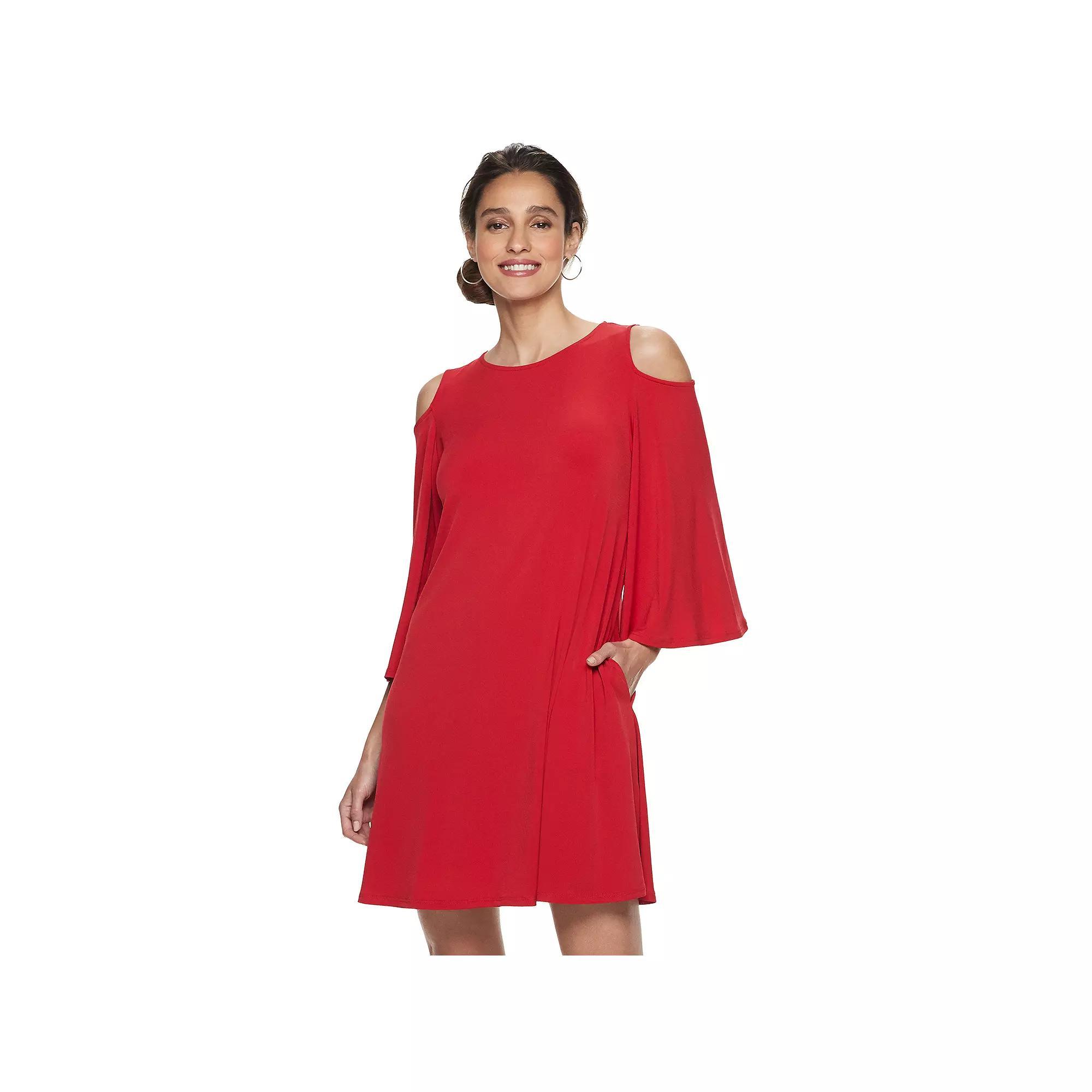 Womens Nina Leonard Draped Sleeve Cold-Shoulder Dress Product Image