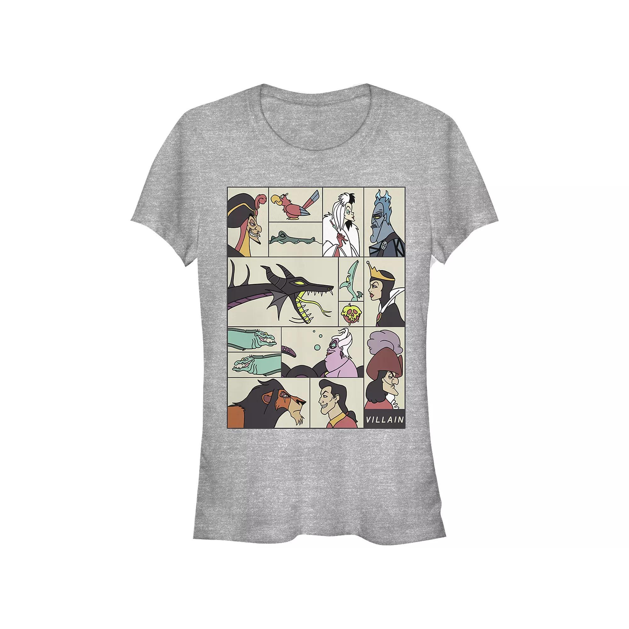 Disney Villains Square Portrait Profiles Juniors Fitted Graphic Tee, Girls Athletic Grey Product Image