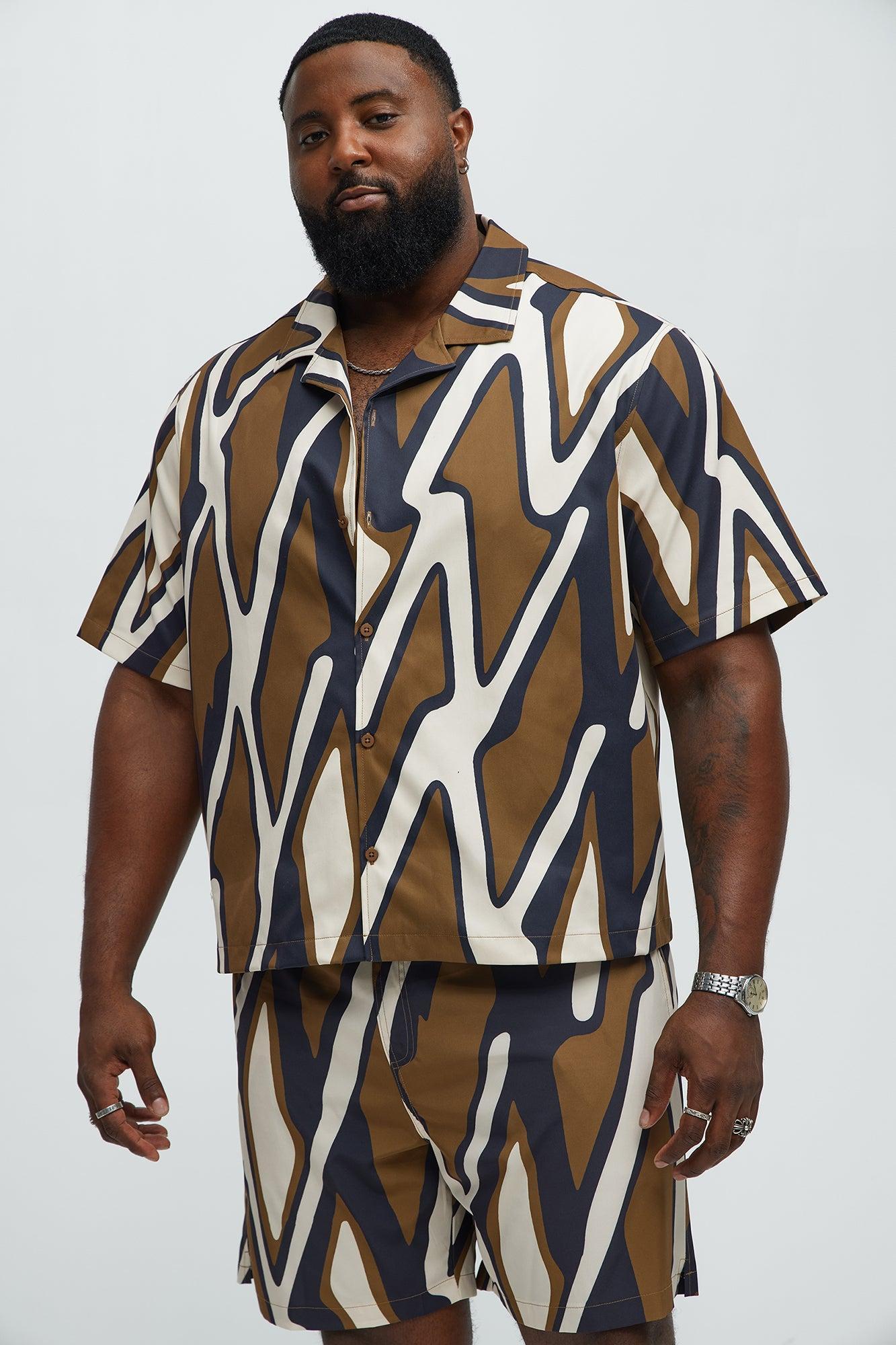 Cropped Chaos Current Printed Cuban Collar Short Sleeve Shirt - Brown Combo Product Image