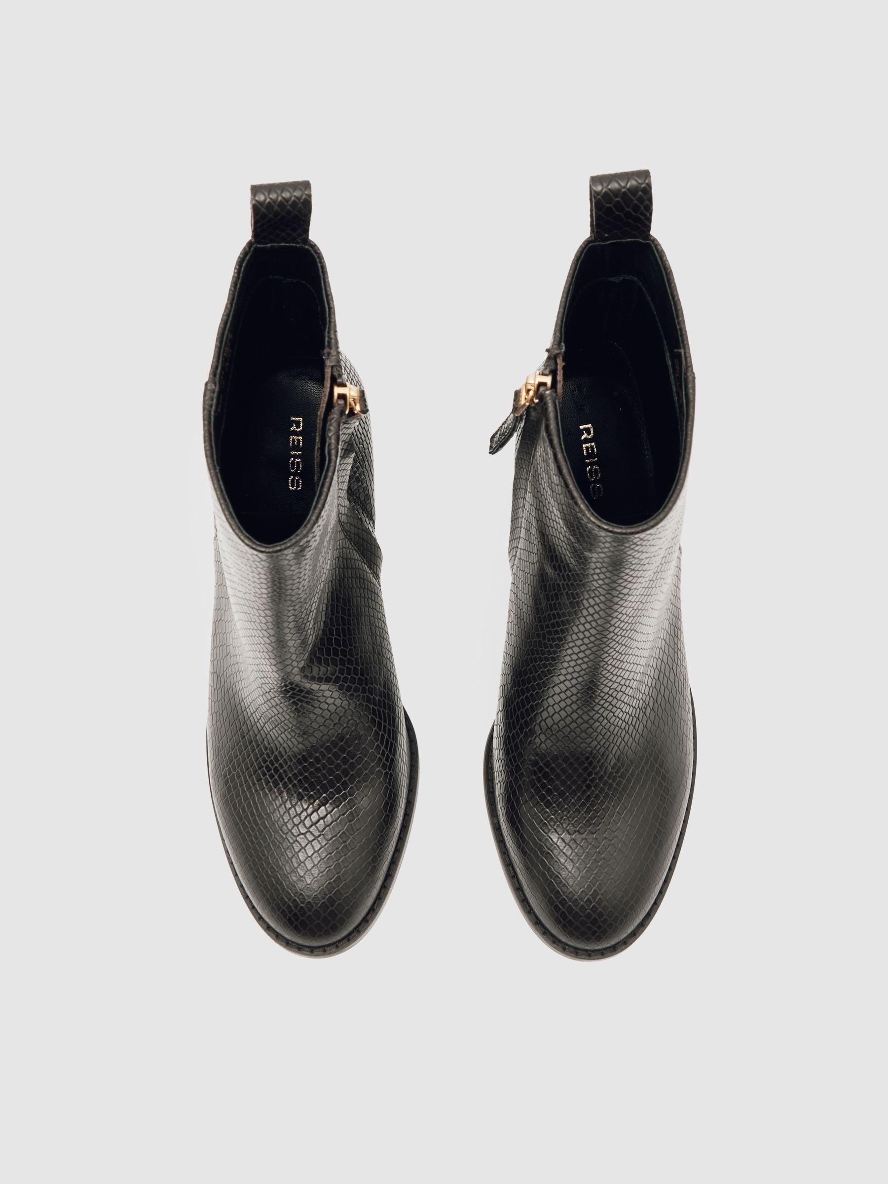Leather Block-Heel Ankle Boots in Snake Product Image
