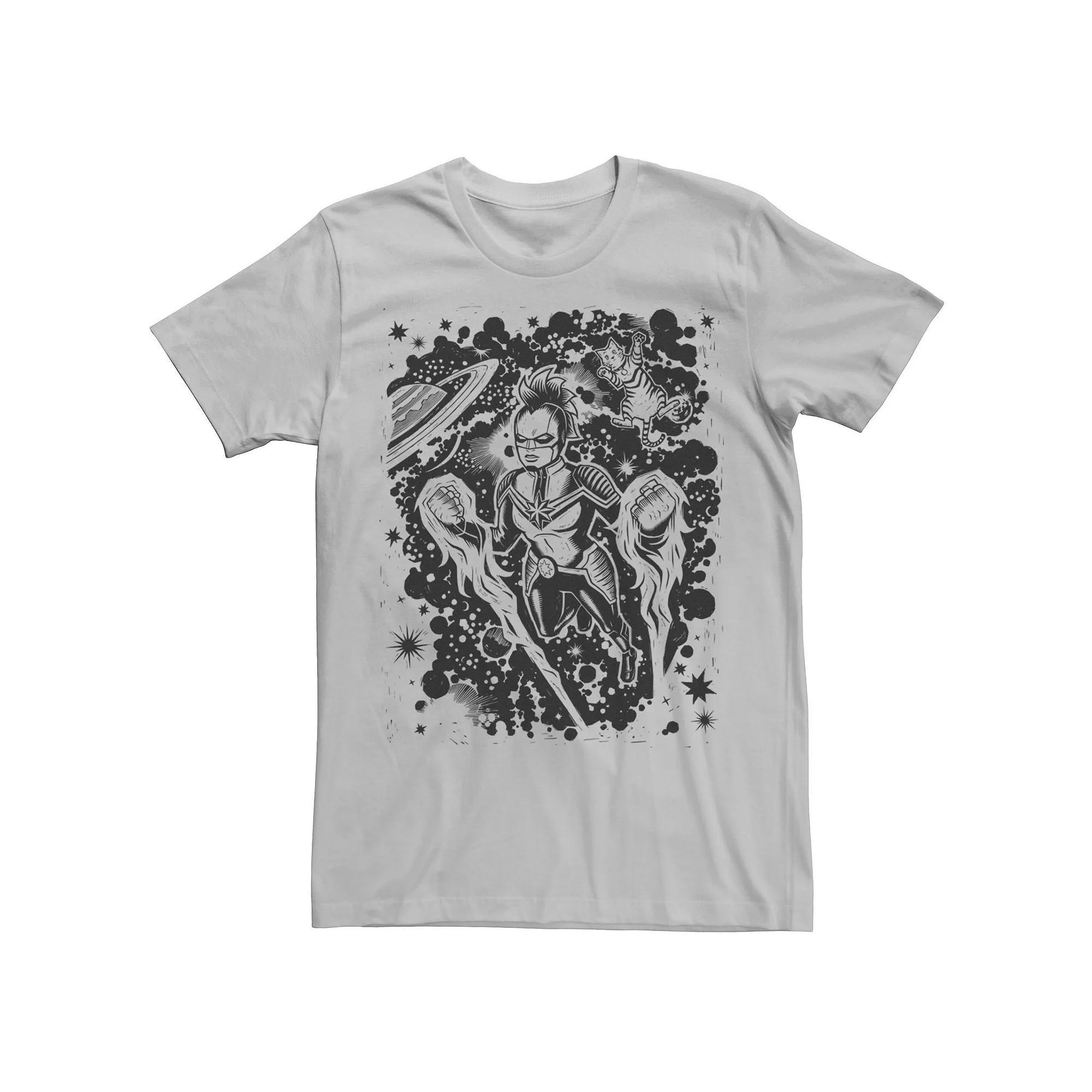 Men's Marvel Captain Marvel Woodcut Portrait Tee, Size: 3XL, Silver Product Image